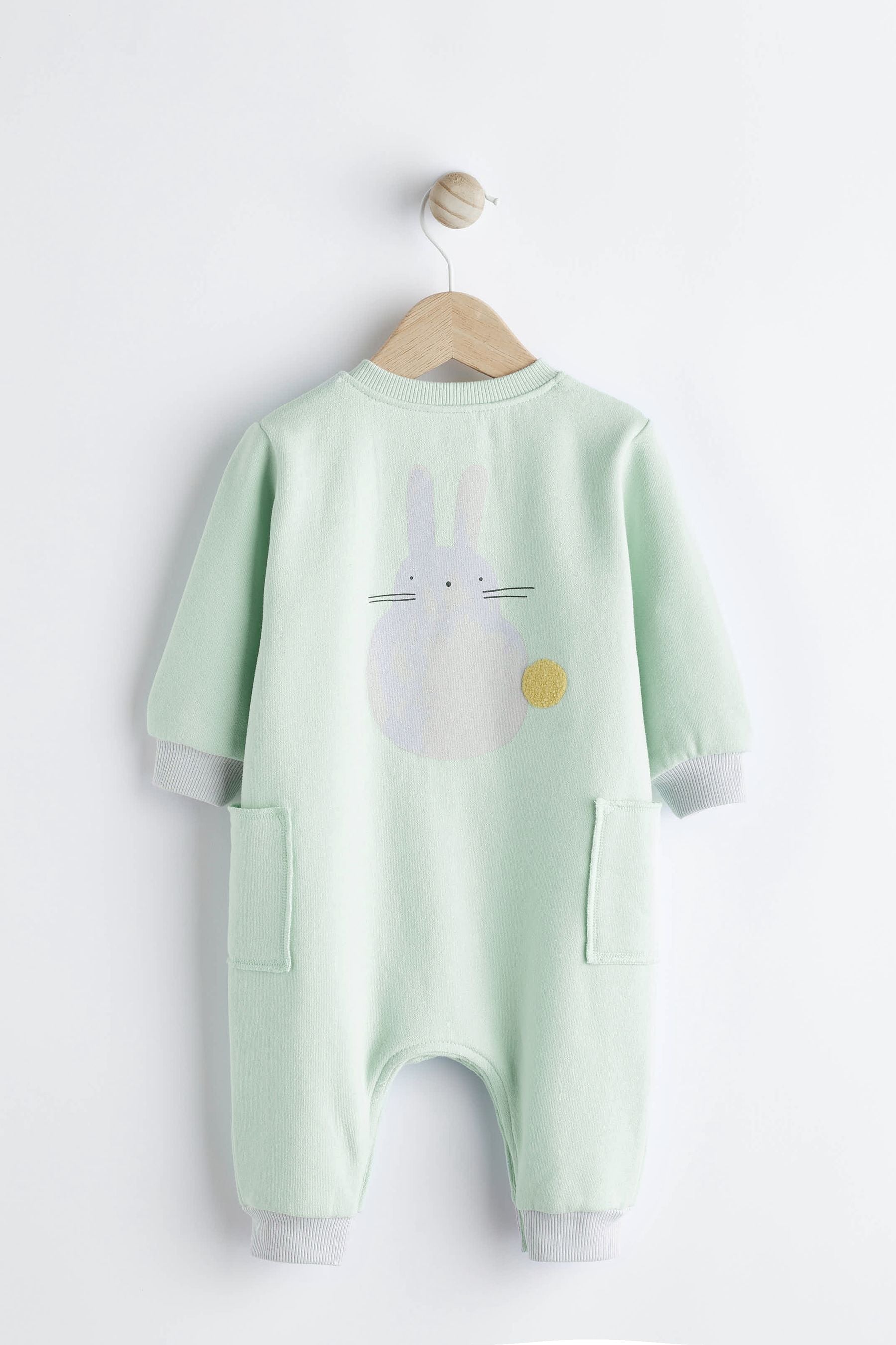 Mint Green Bunny Sweat Baby Romper