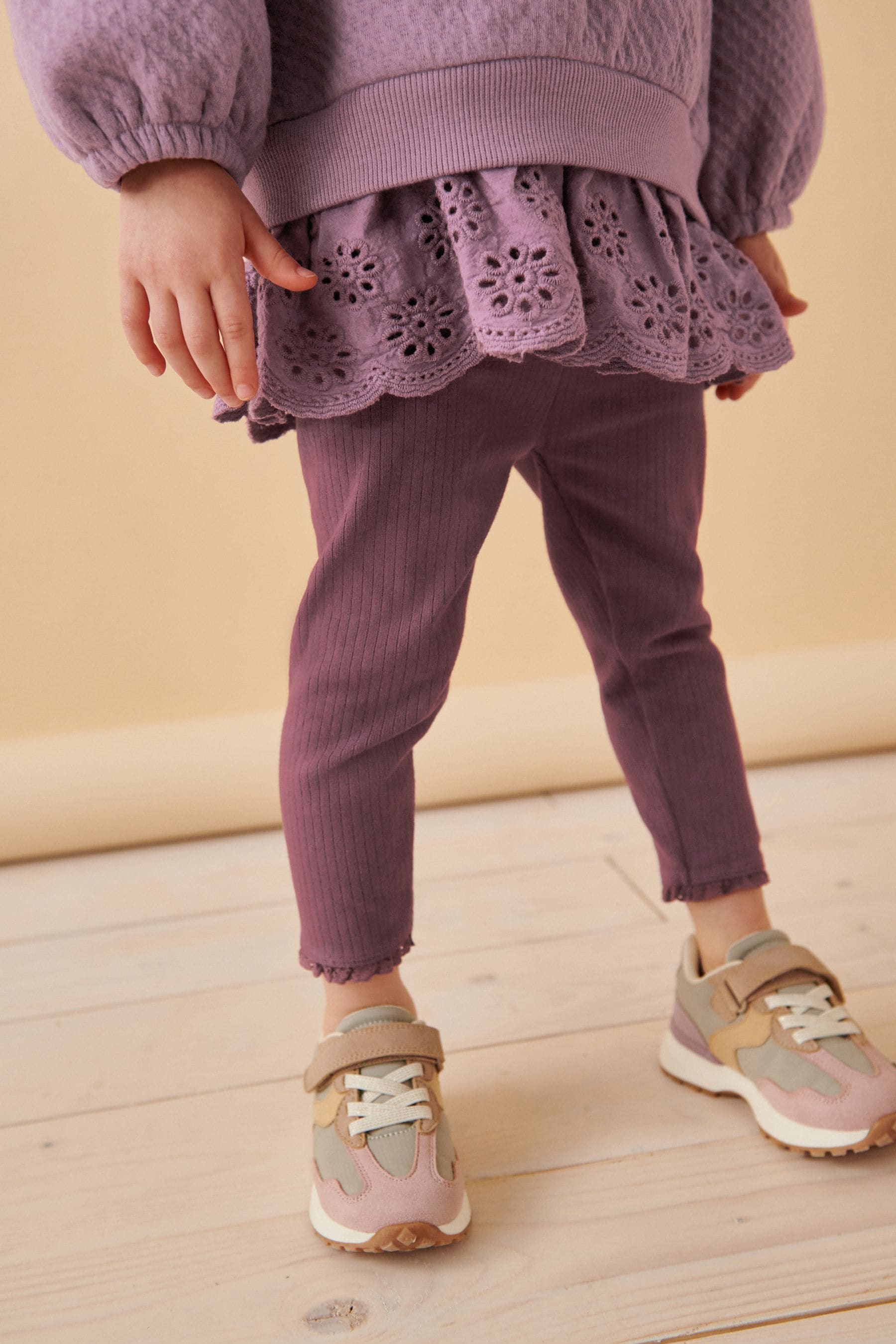 Purple Broderie Hem Leggings Set (3mths-7yrs)