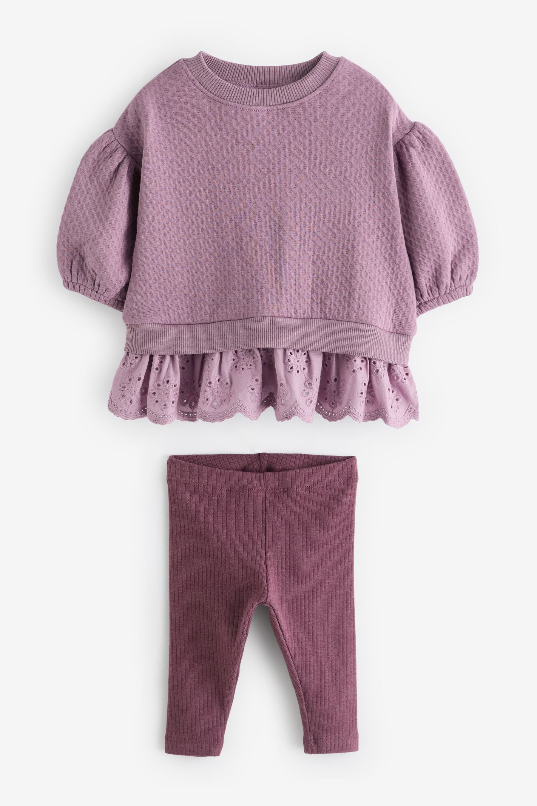 Purple Broderie Hem Leggings Set (3mths-7yrs)