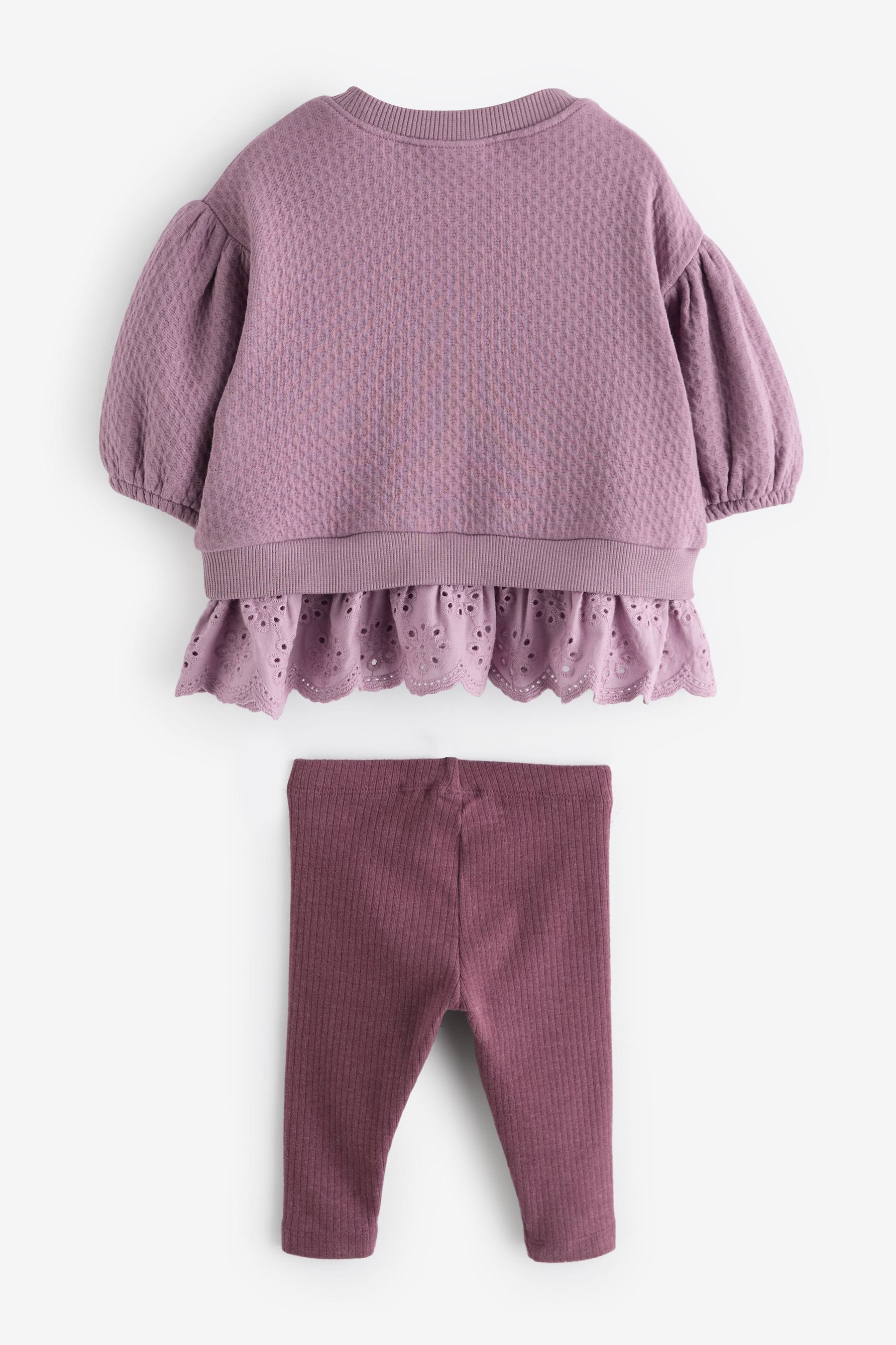 Purple Broderie Hem 100% Cotton Leggings Set (3mths-7yrs)