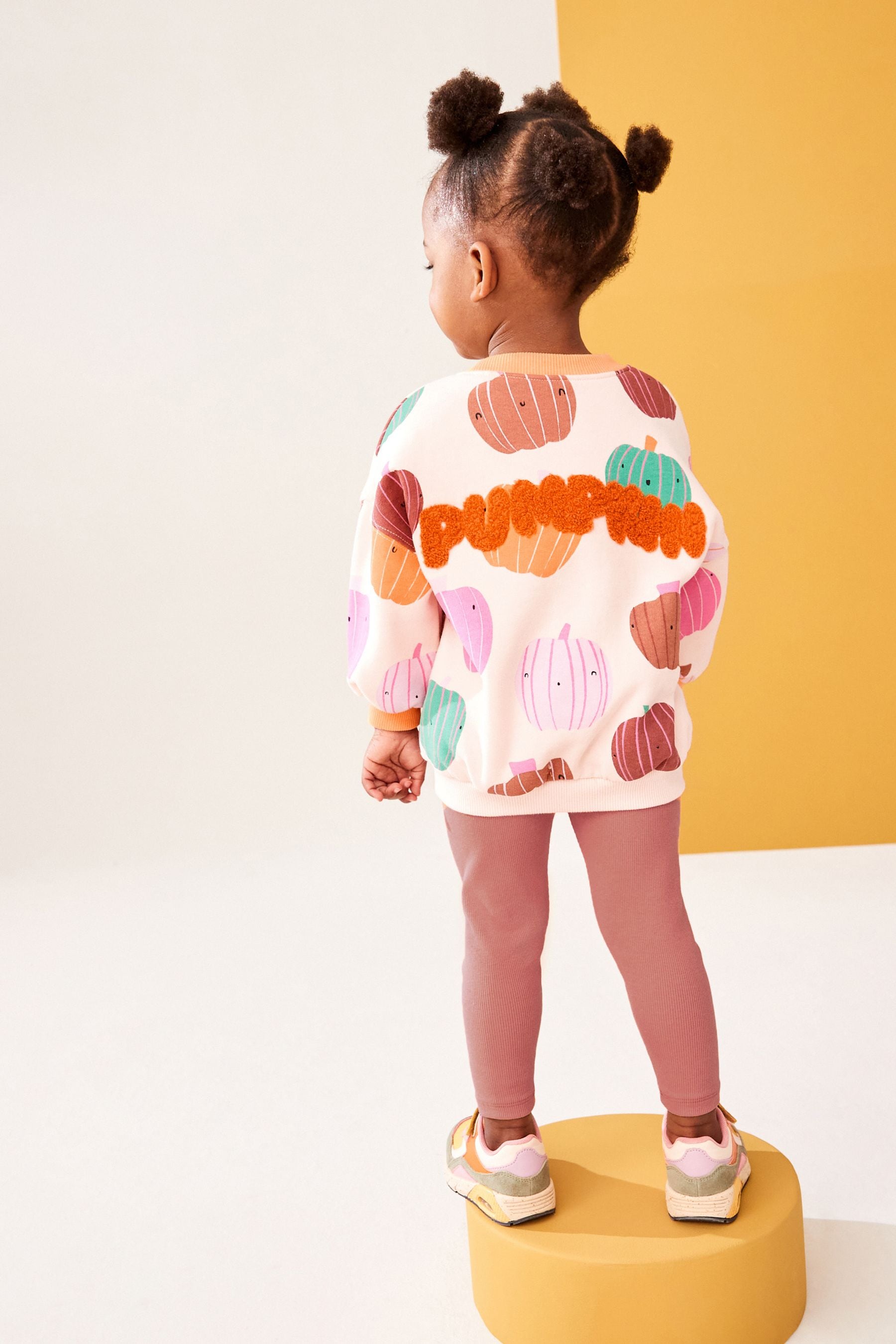 Orange Pumpkin Print Halloween Sweatshirt and Leggings Set (3mths-7yrs)