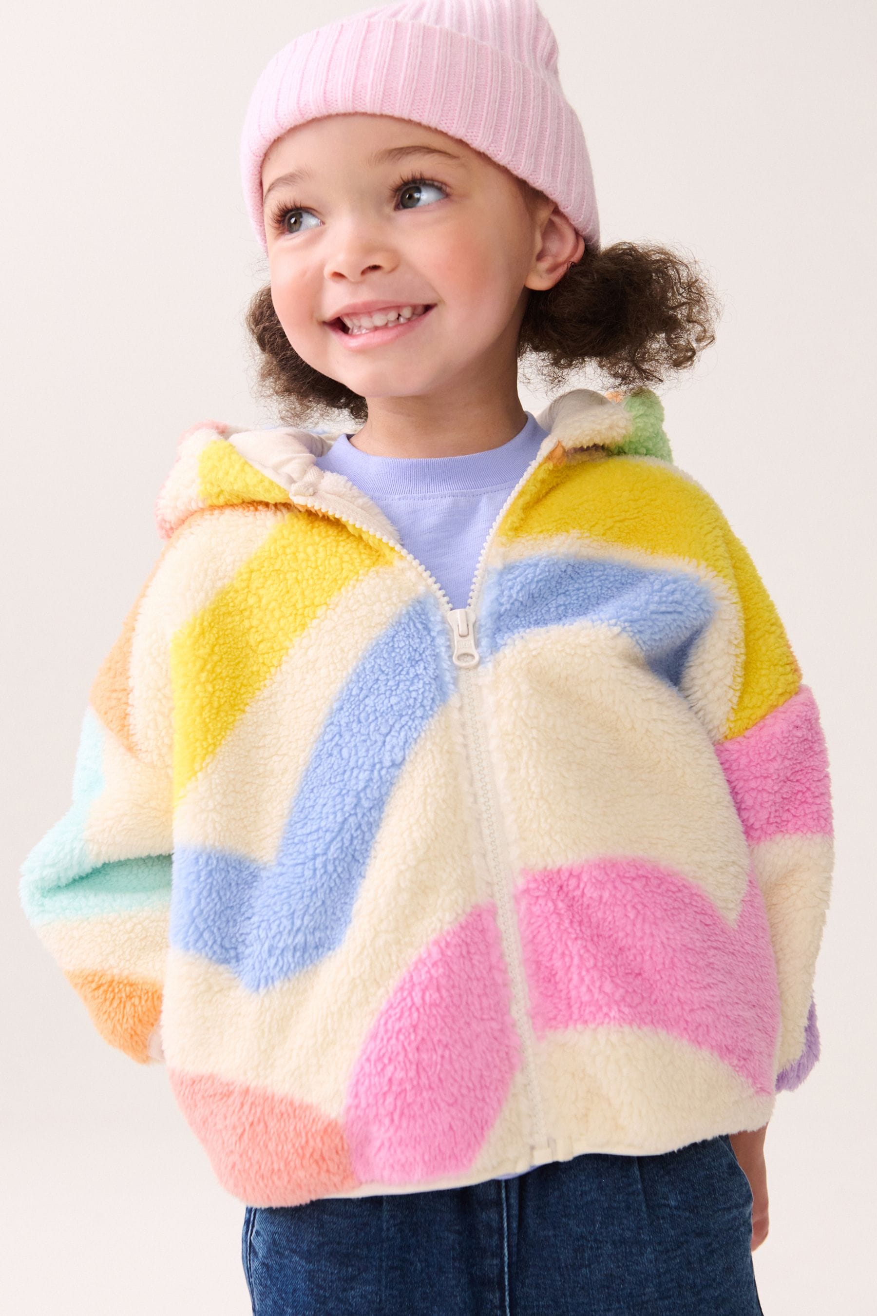 Rainbow Printed Hooded Zip Through Fleece Jacket (3mths-7yrs)