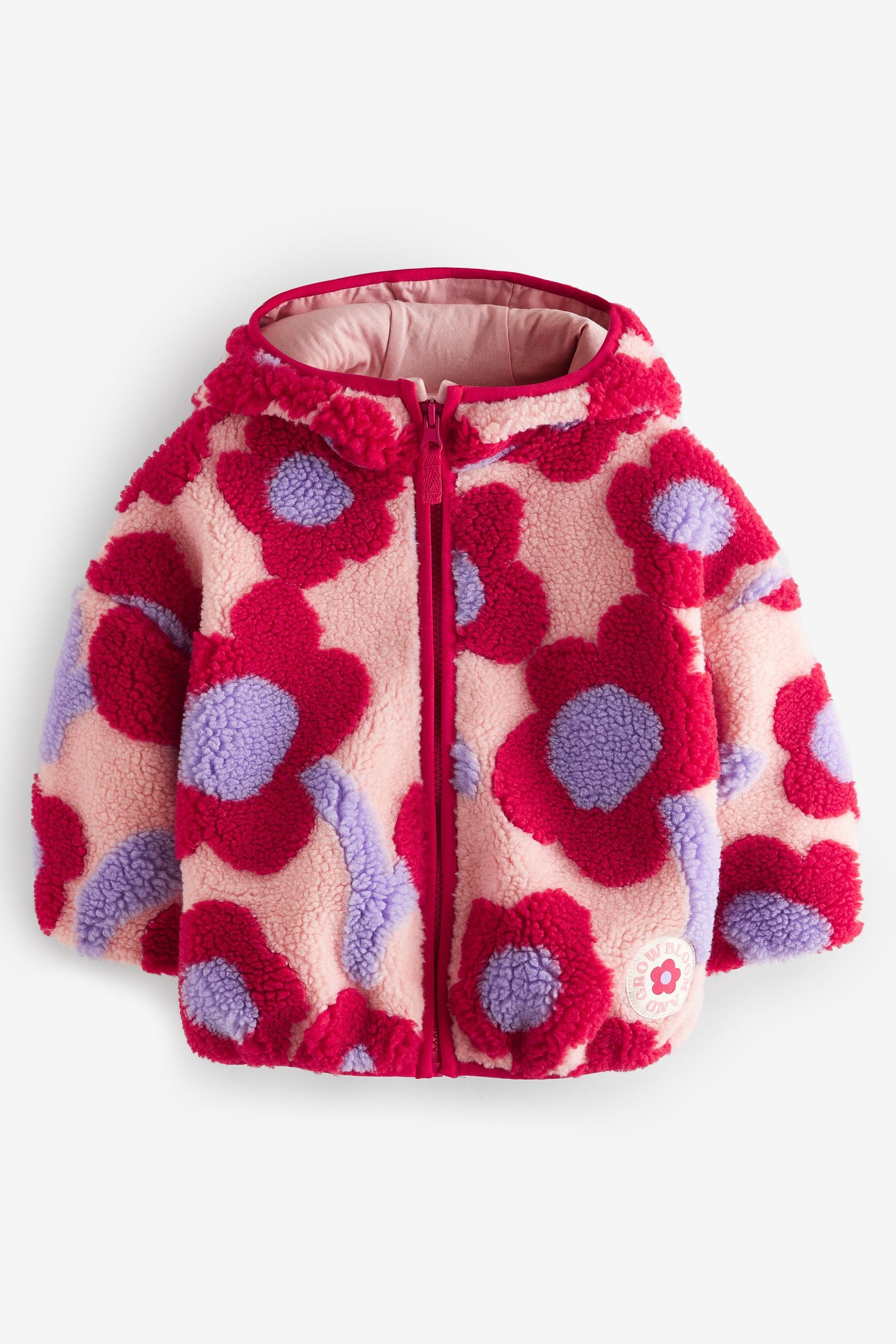 Red Hooded Floral Print Zip Fleece Jacket (3mths-7yrs)