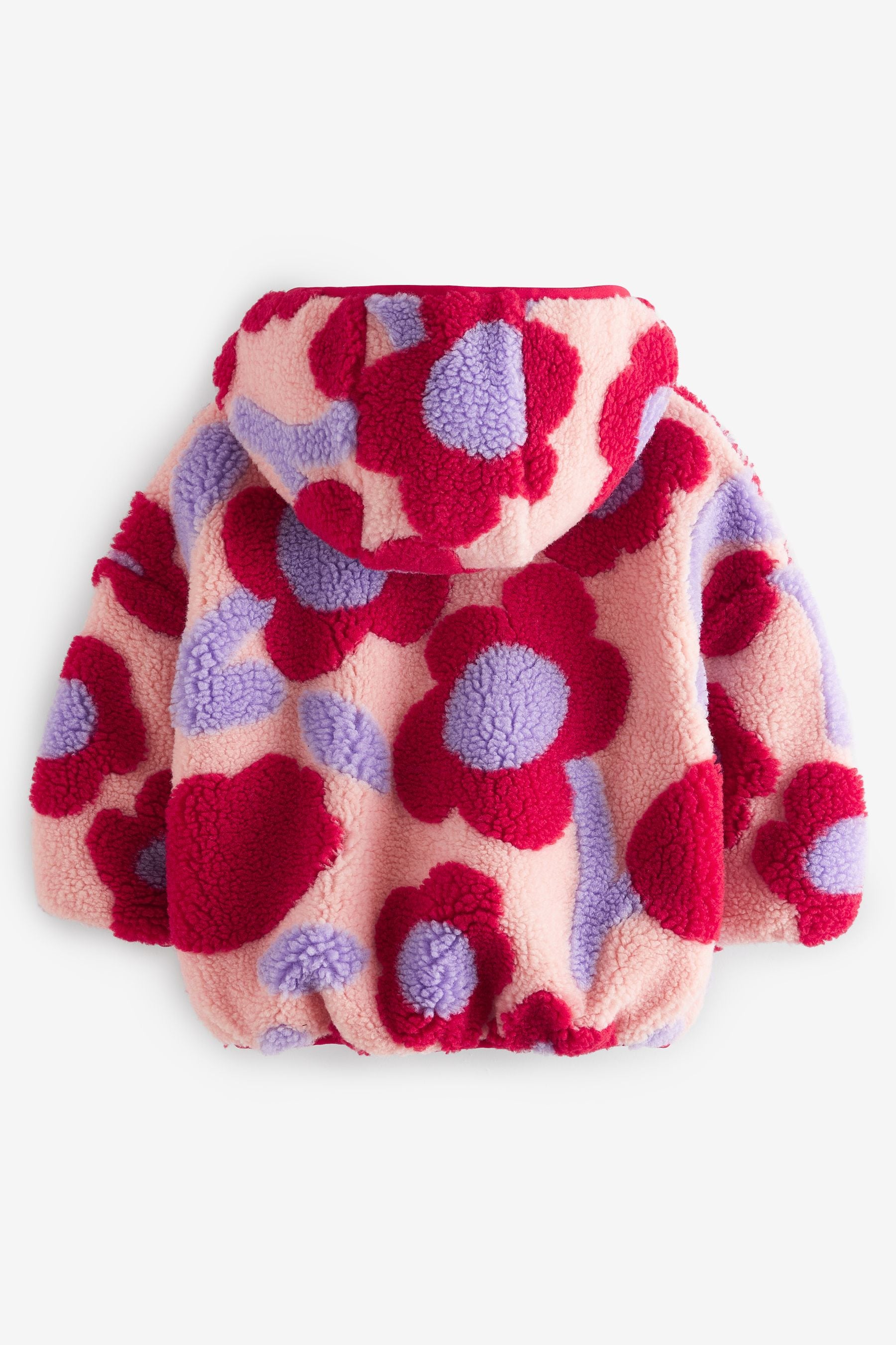 Red Hooded Floral Print Zip Fleece Jacket (3mths-7yrs)