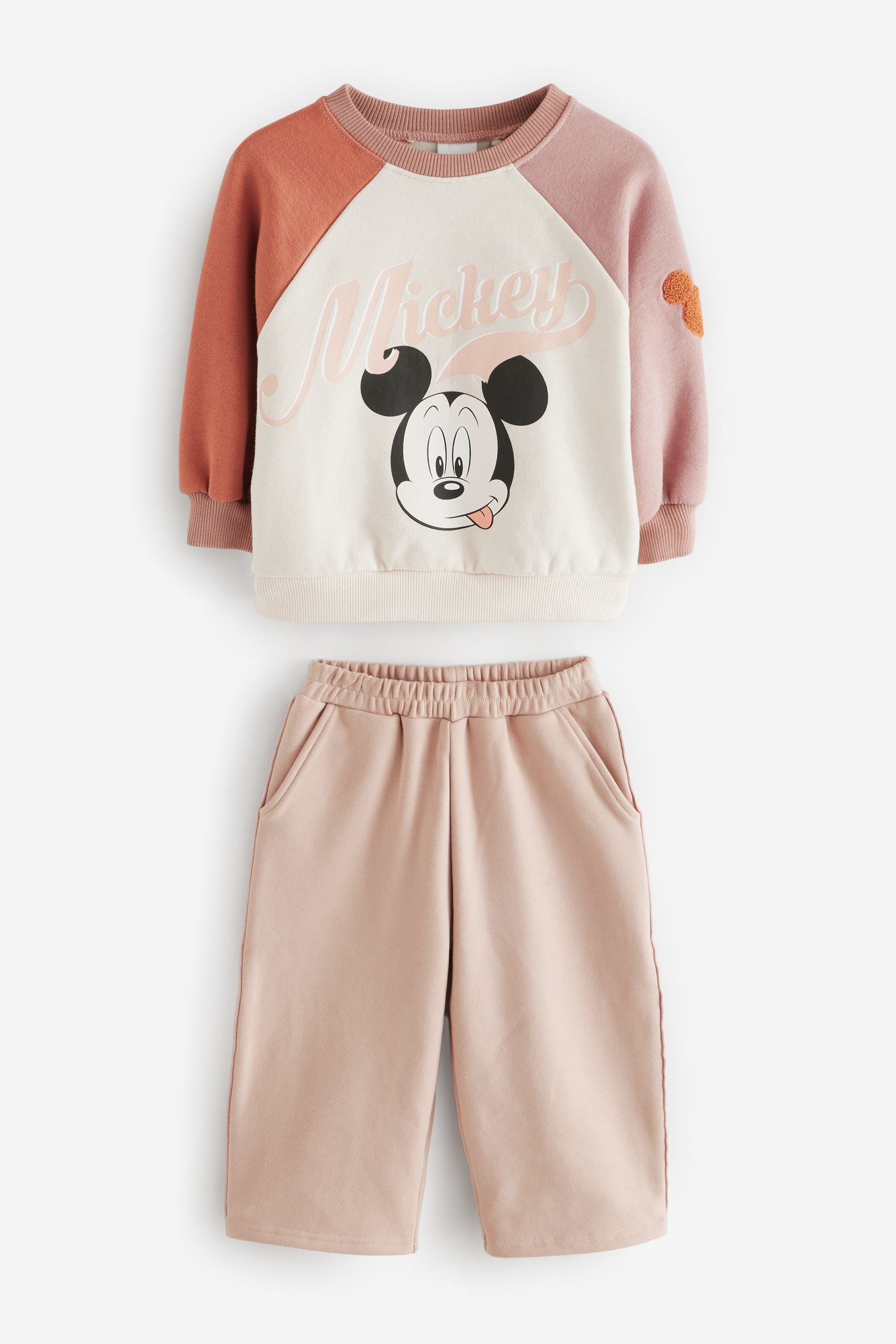 Pink/Cream Mickey Mouse Sweatshirt and Wide Leg Joggers Set (3mths-7yrs)