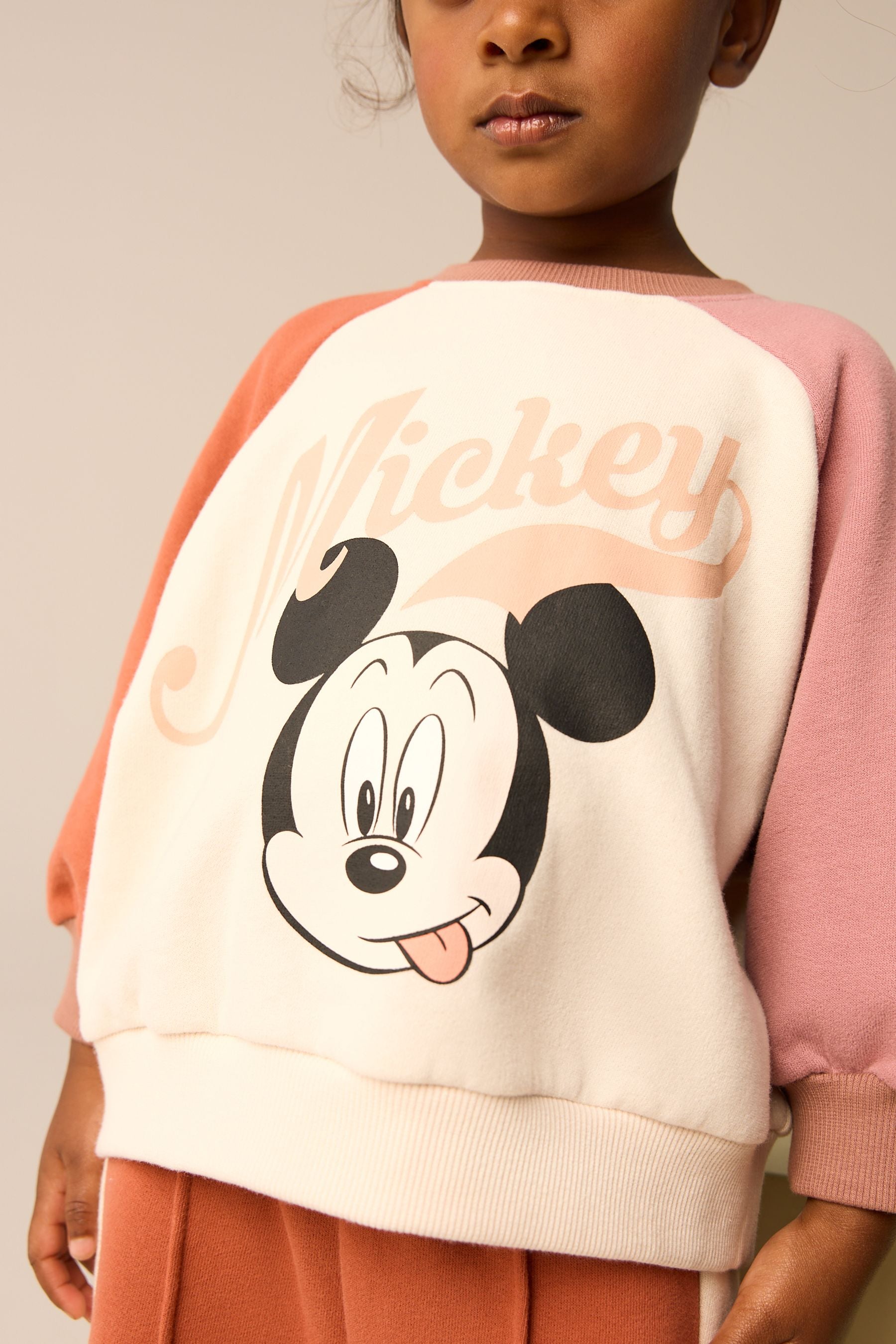 Pink/Cream Mickey Mouse Sweatshirt and Wide Leg Joggers Set (3mths-7yrs)