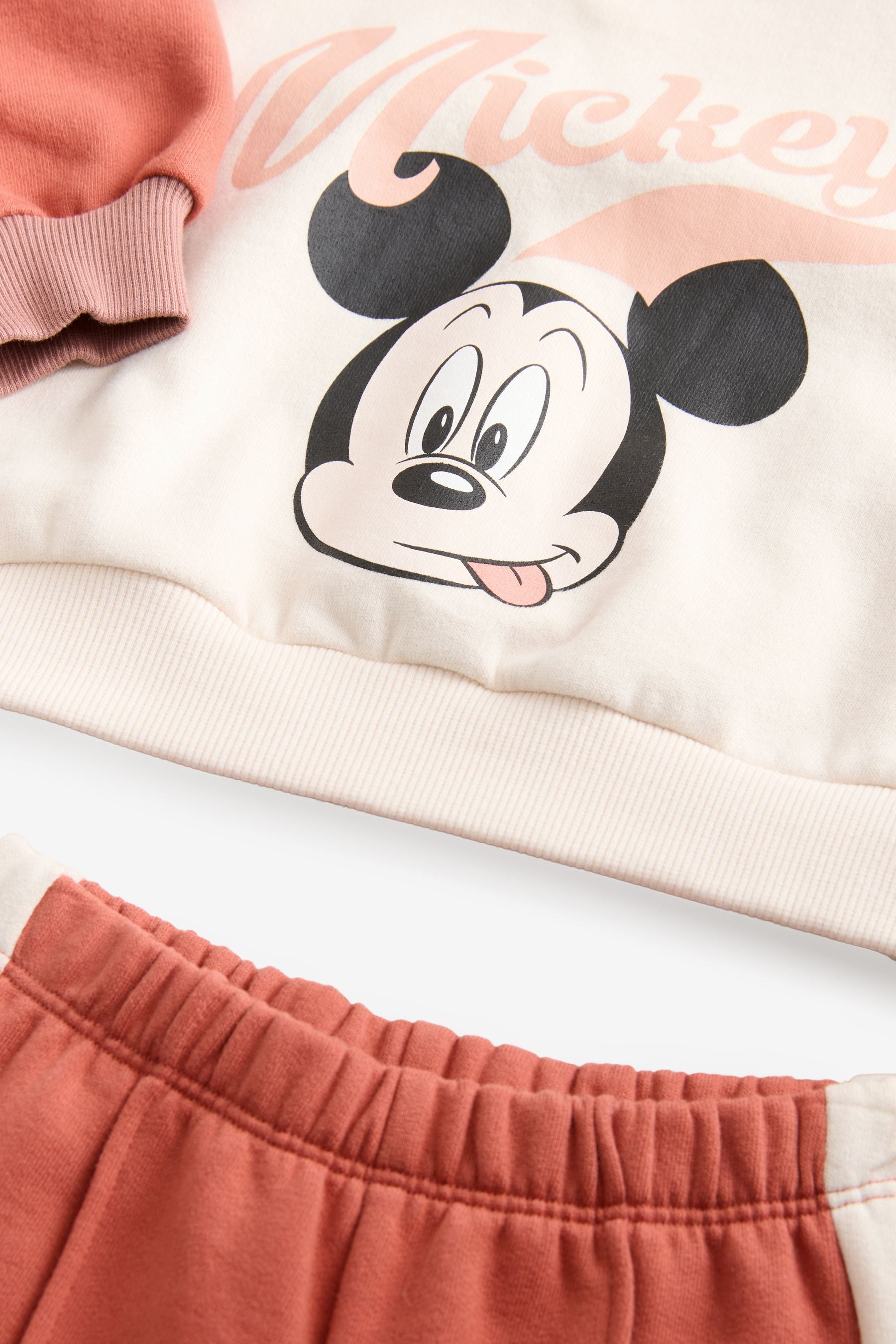 Pink/Cream Mickey Mouse Sweatshirt and Wide Leg Joggers Set (3mths-7yrs)