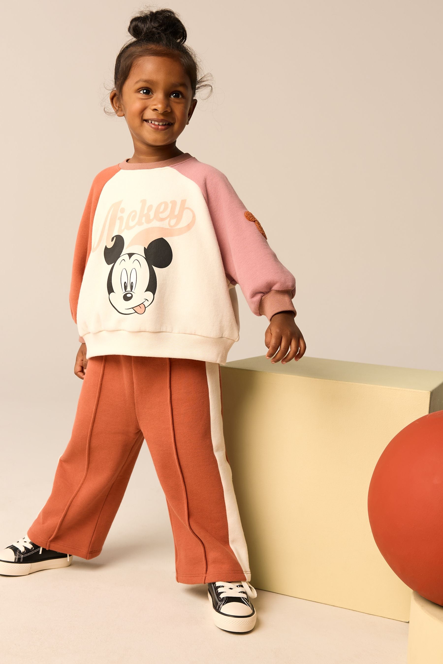 Pink/Cream Mickey Mouse Sweatshirt and Wide Leg Joggers Set (3mths-7yrs)