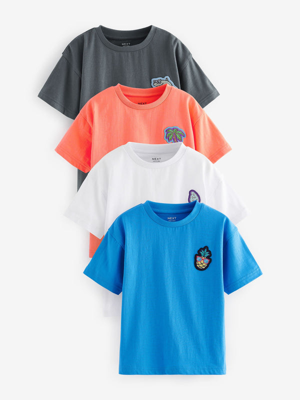 White/Grey/Blue/Orange 100% Cotton Short Sleeve T-Shirts 4 Pack (3mths-7yrs)