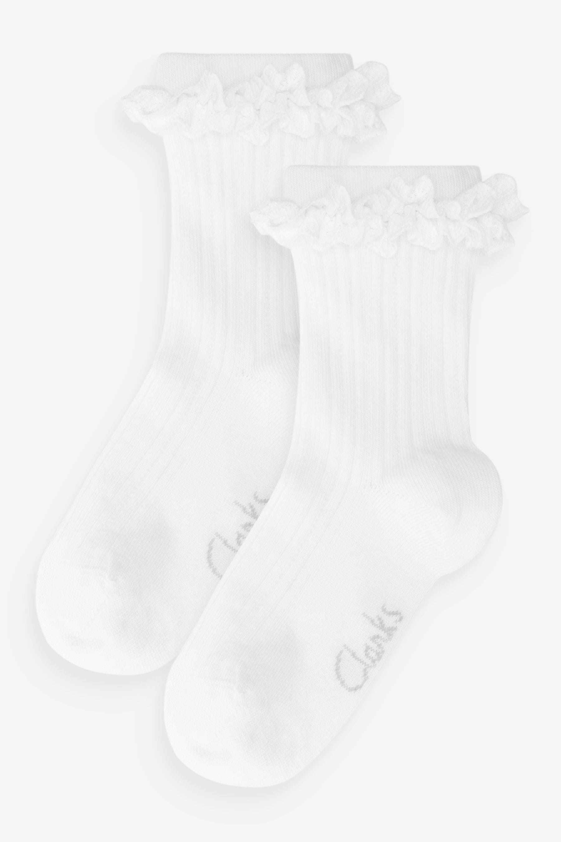 White Clarks Girls Ankle School Socks 2 Pack