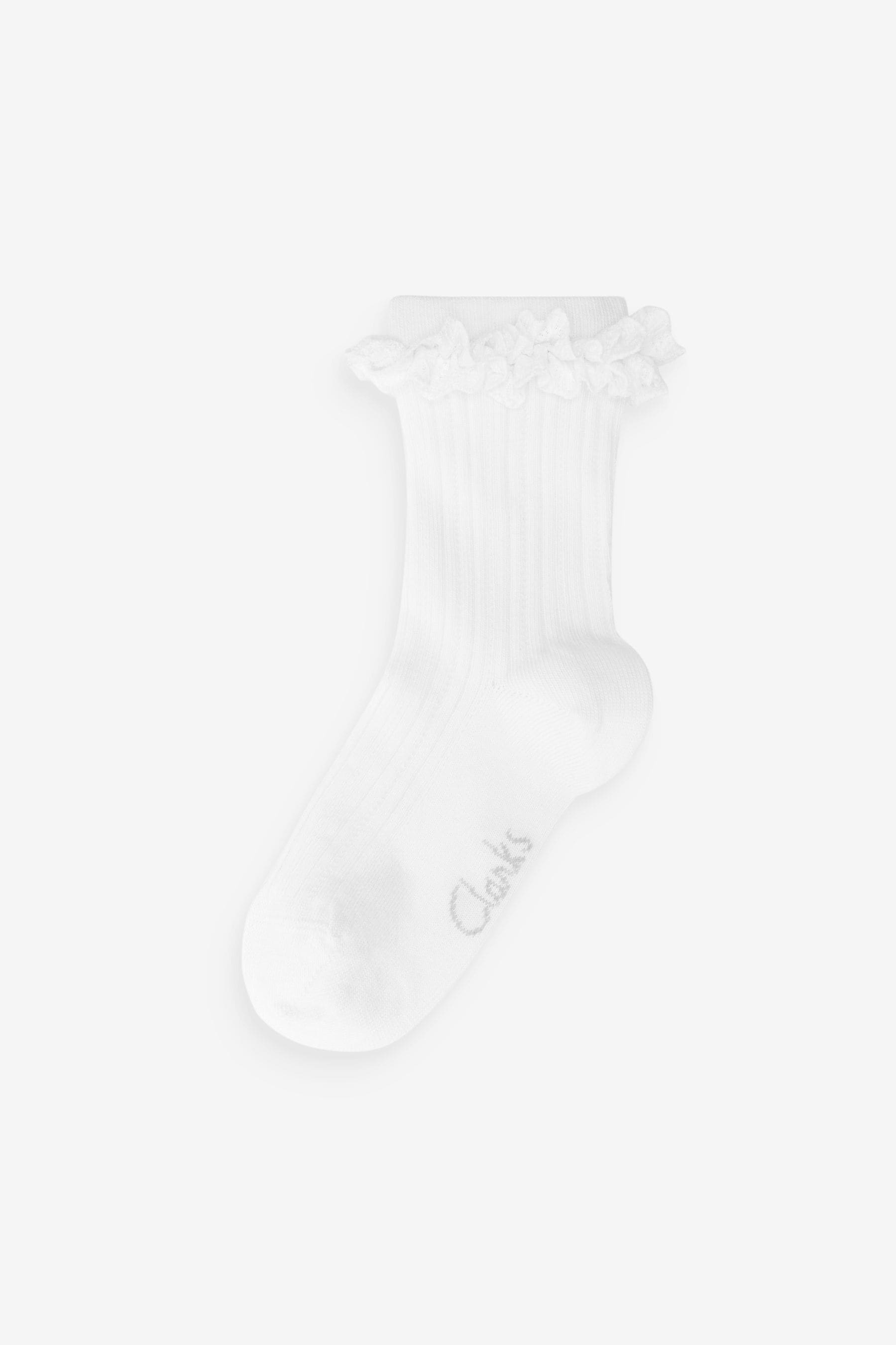 White Clarks Girls Ankle School Socks 2 Pack