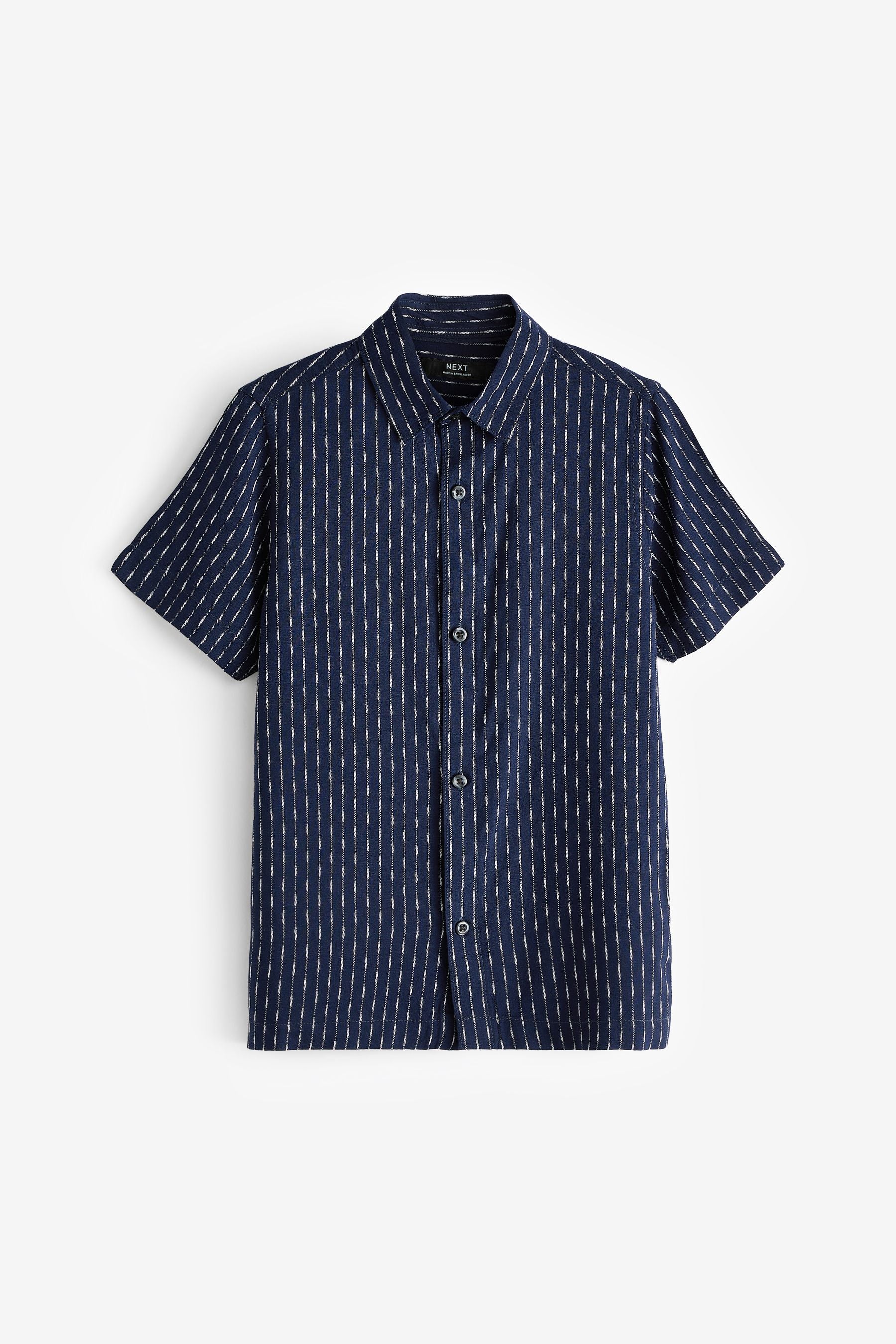 Navy Short Sleeves Textured Shirt (3-16yrs)