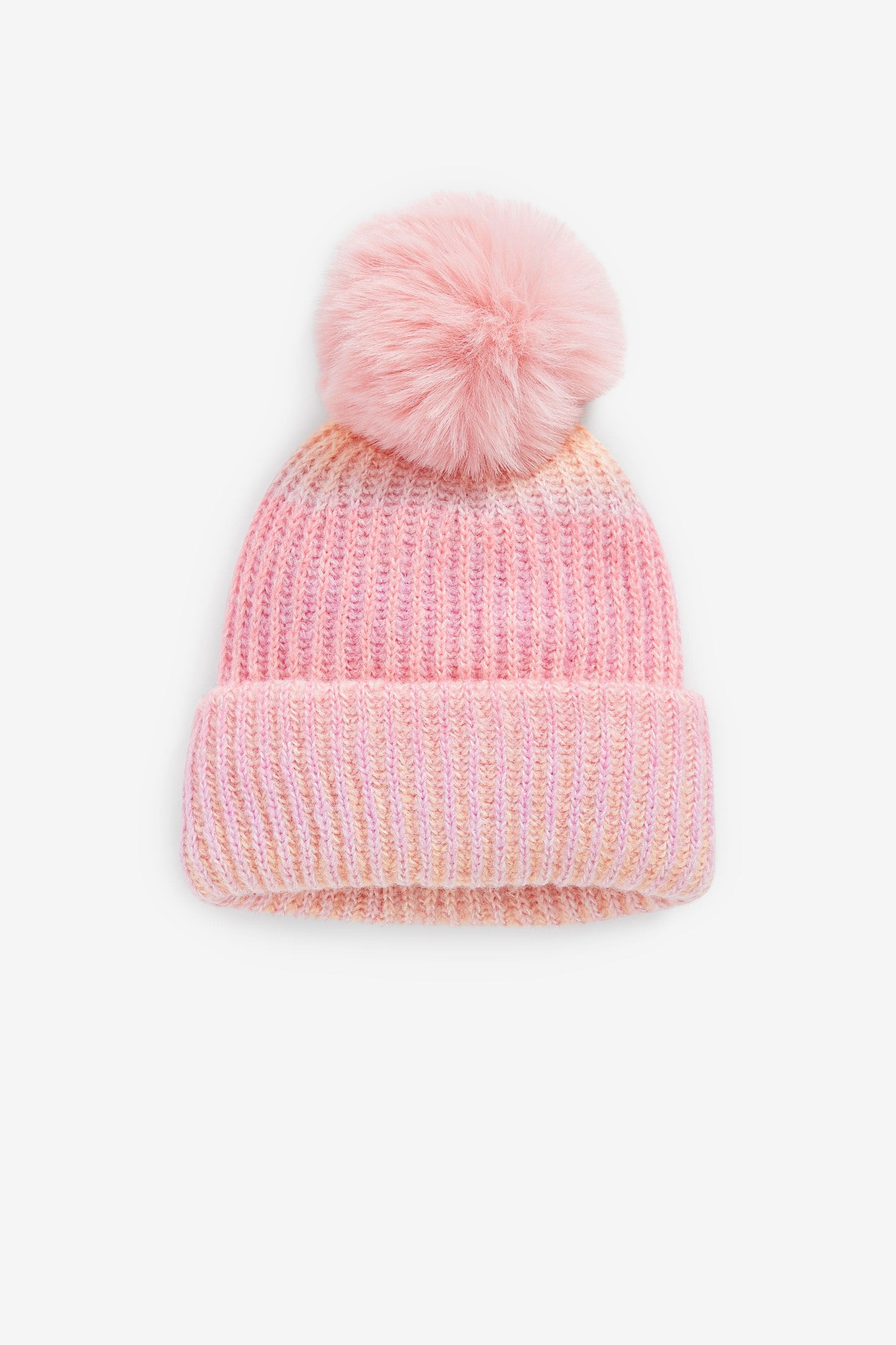 Peach Pink Chunky Rib Pom Pom Beanie Hat (3mths-16yrs)