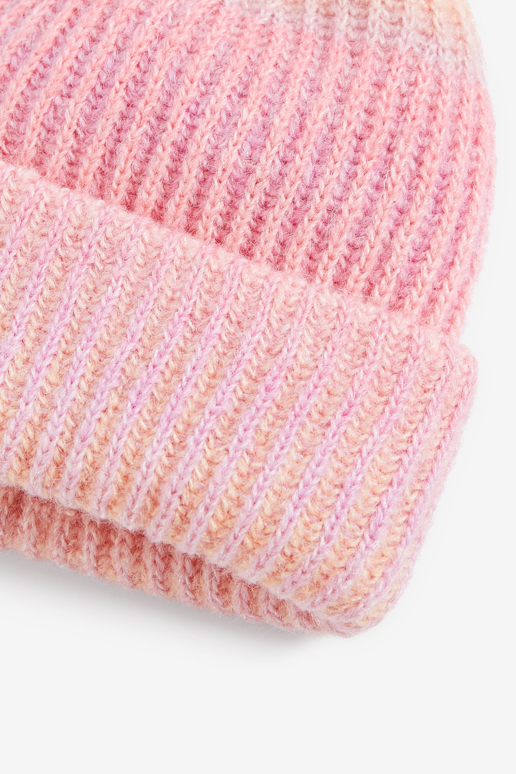 Peach Pink Chunky Rib Pom Pom Beanie Hat (3mths-16yrs)