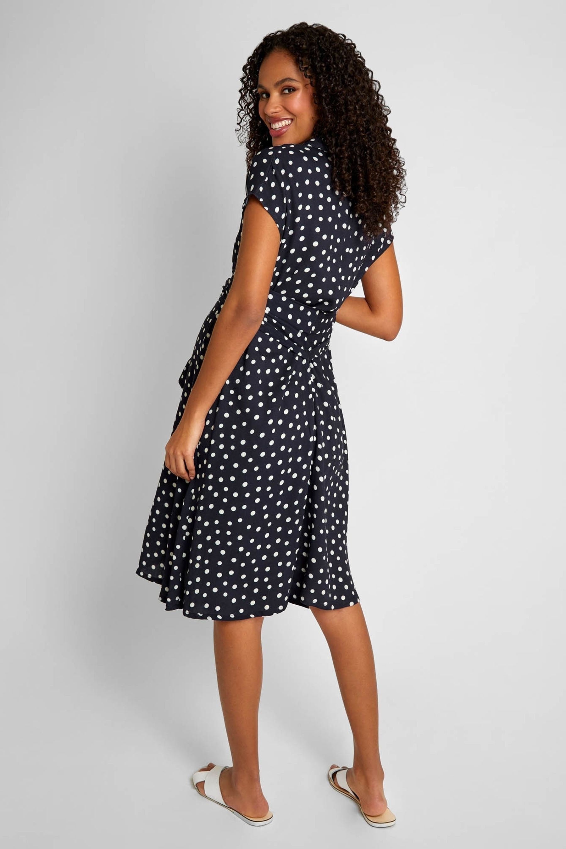 JoJo Maman Bébé Navy Blue & White Spot Maternity Shirt Dress With Tie