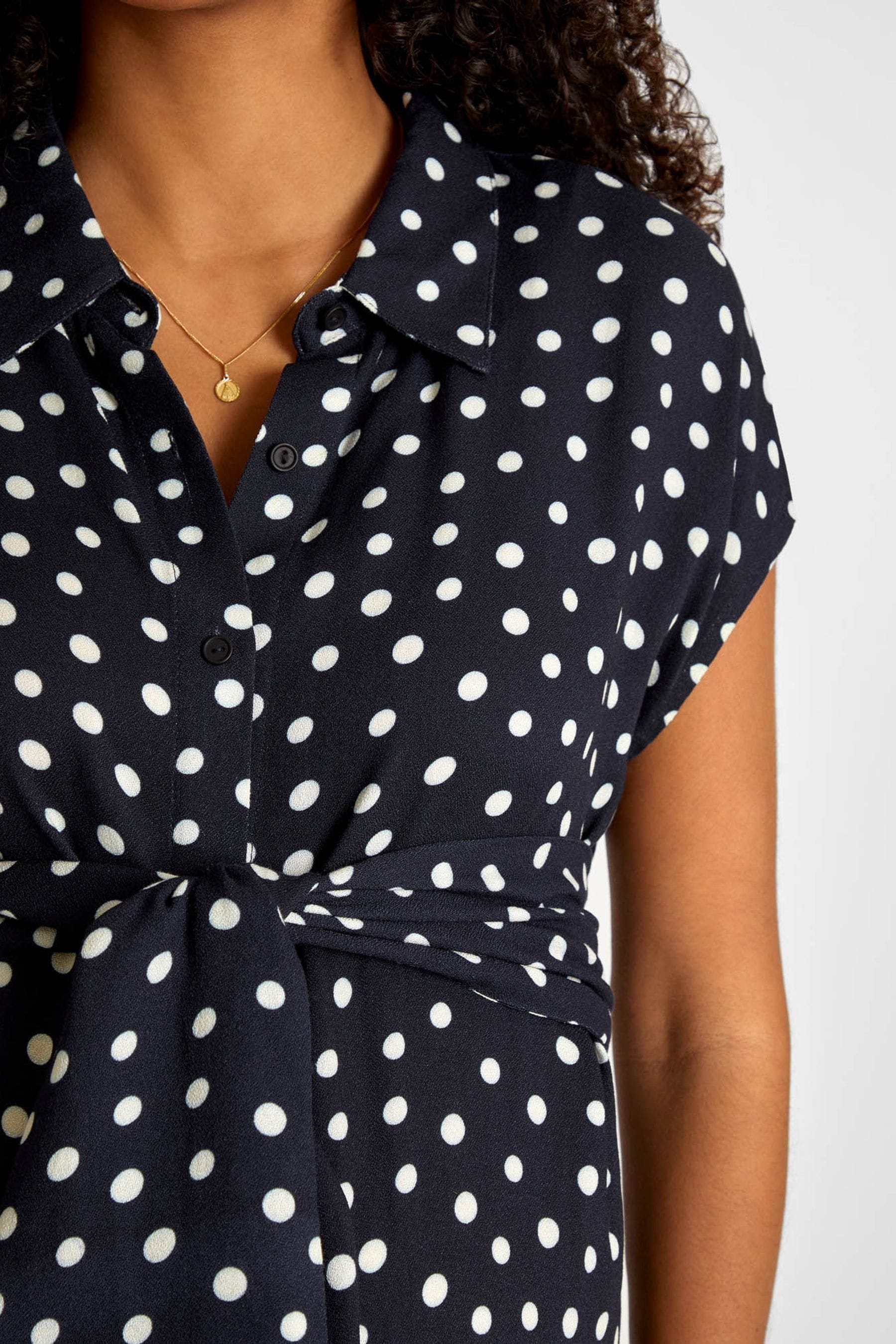 Navy Blue & White Spot JoJo Maman Bébé Maternity Shirt Dress With Tie