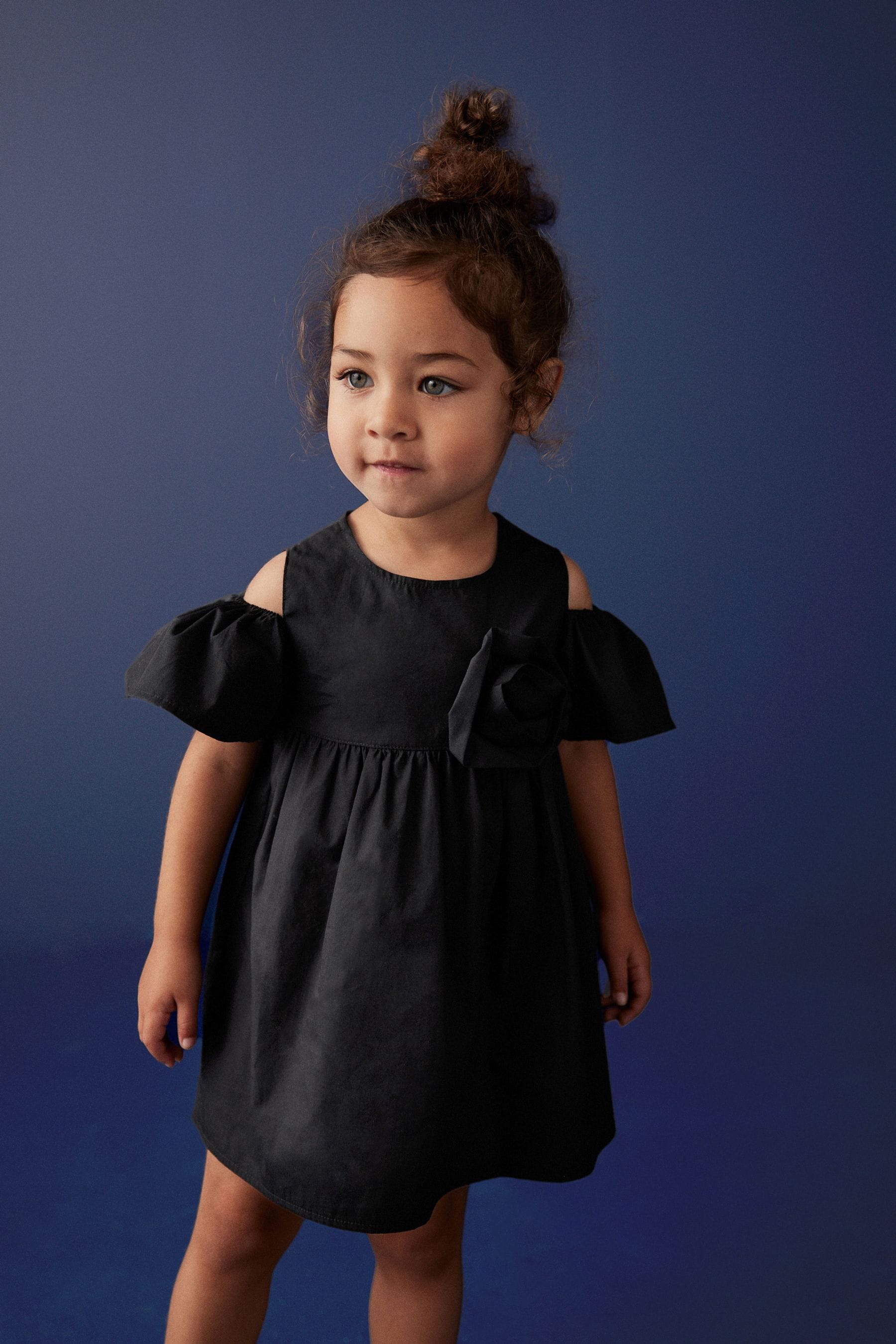 Black Corsage Cold-Shoulder Dress (3mths-8yrs)