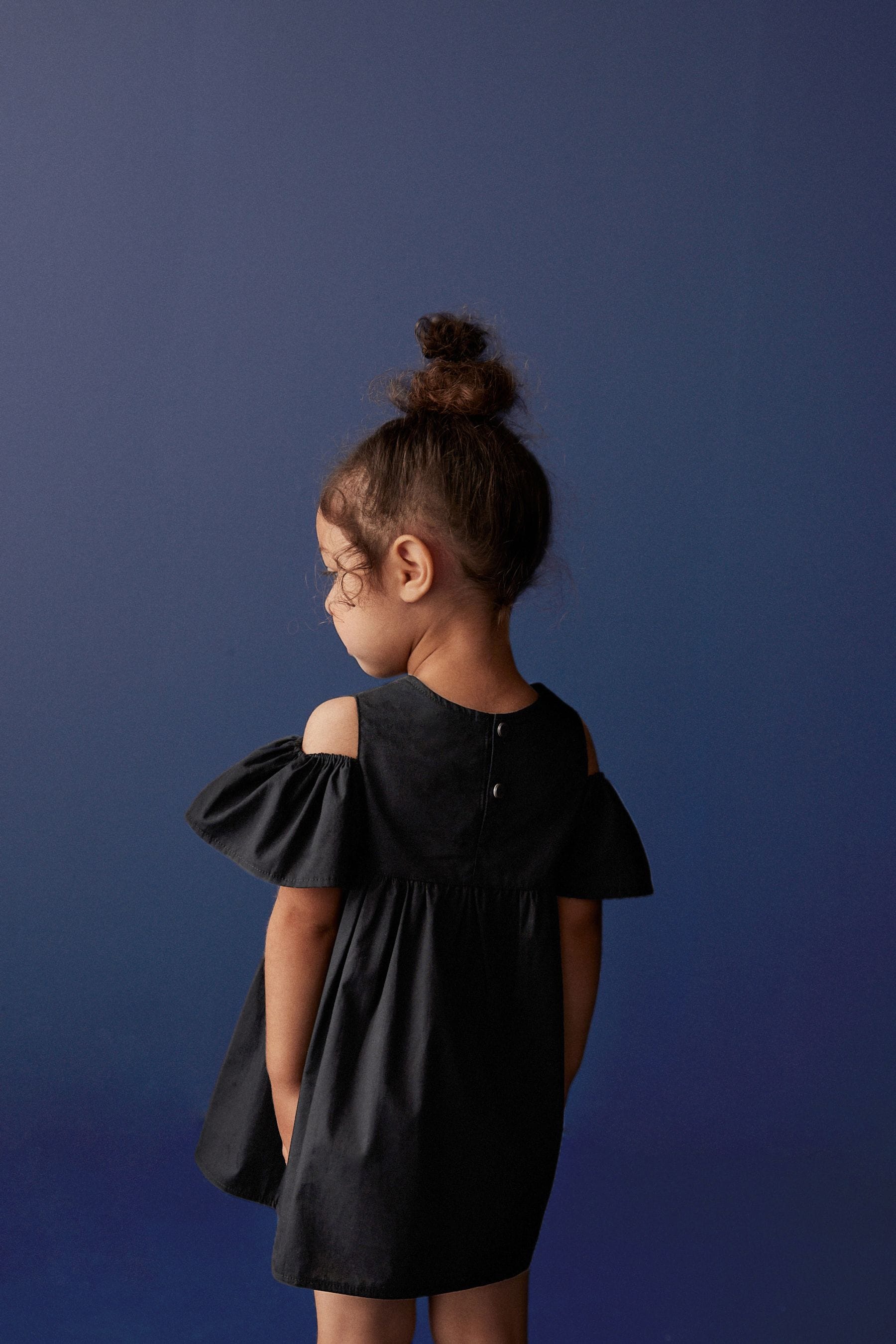 Black Corsage Cold-Shoulder Dress (3mths-8yrs)