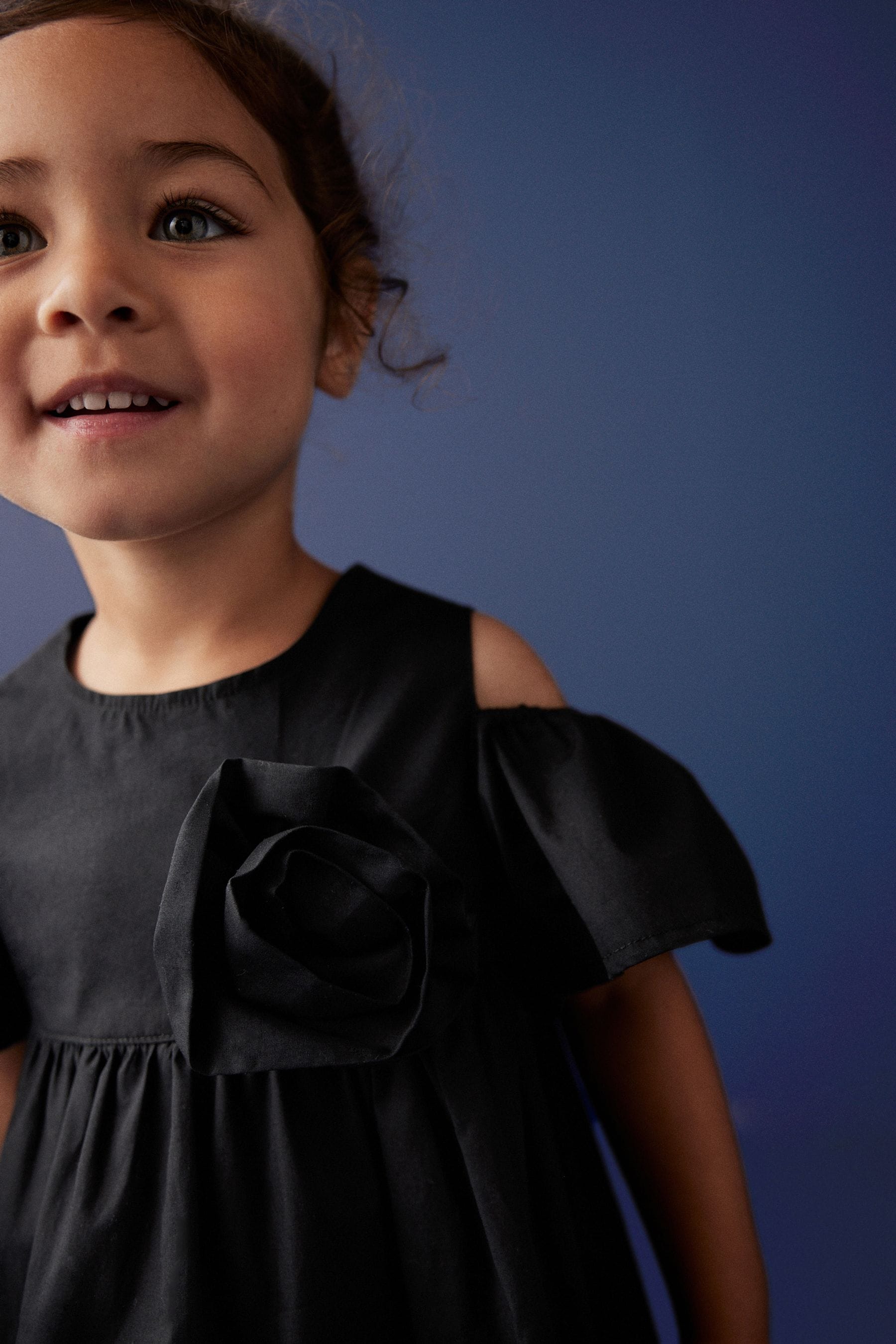 Black Corsage Cold-Shoulder Dress (3mths-8yrs)