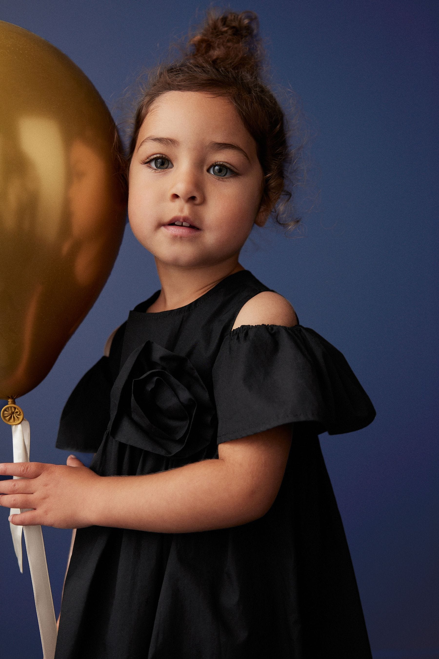 Black Corsage Cold-Shoulder Dress (3mths-8yrs)