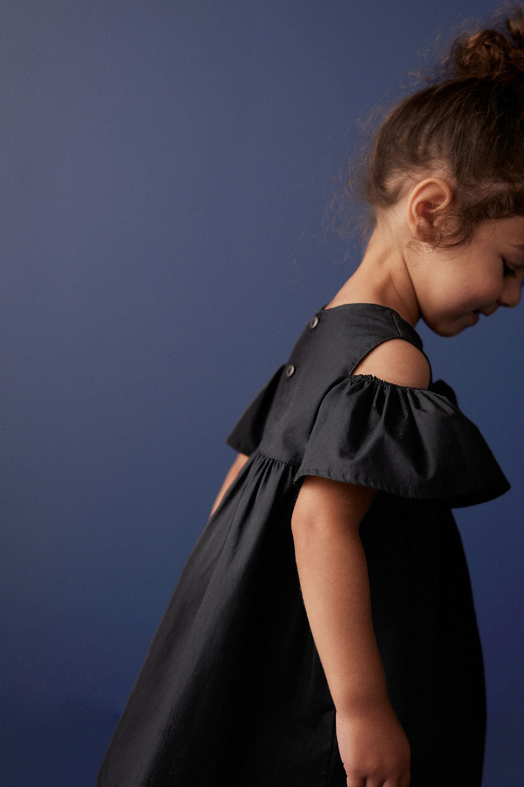 Black Corsage Cold-Shoulder Dress (3mths-8yrs)