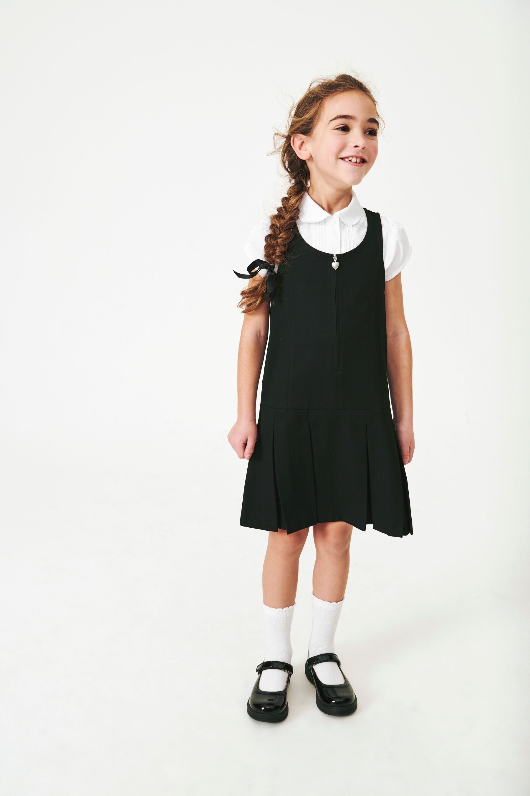 Black Regular Fit Zip Front School Pinafore (3-14yrs)