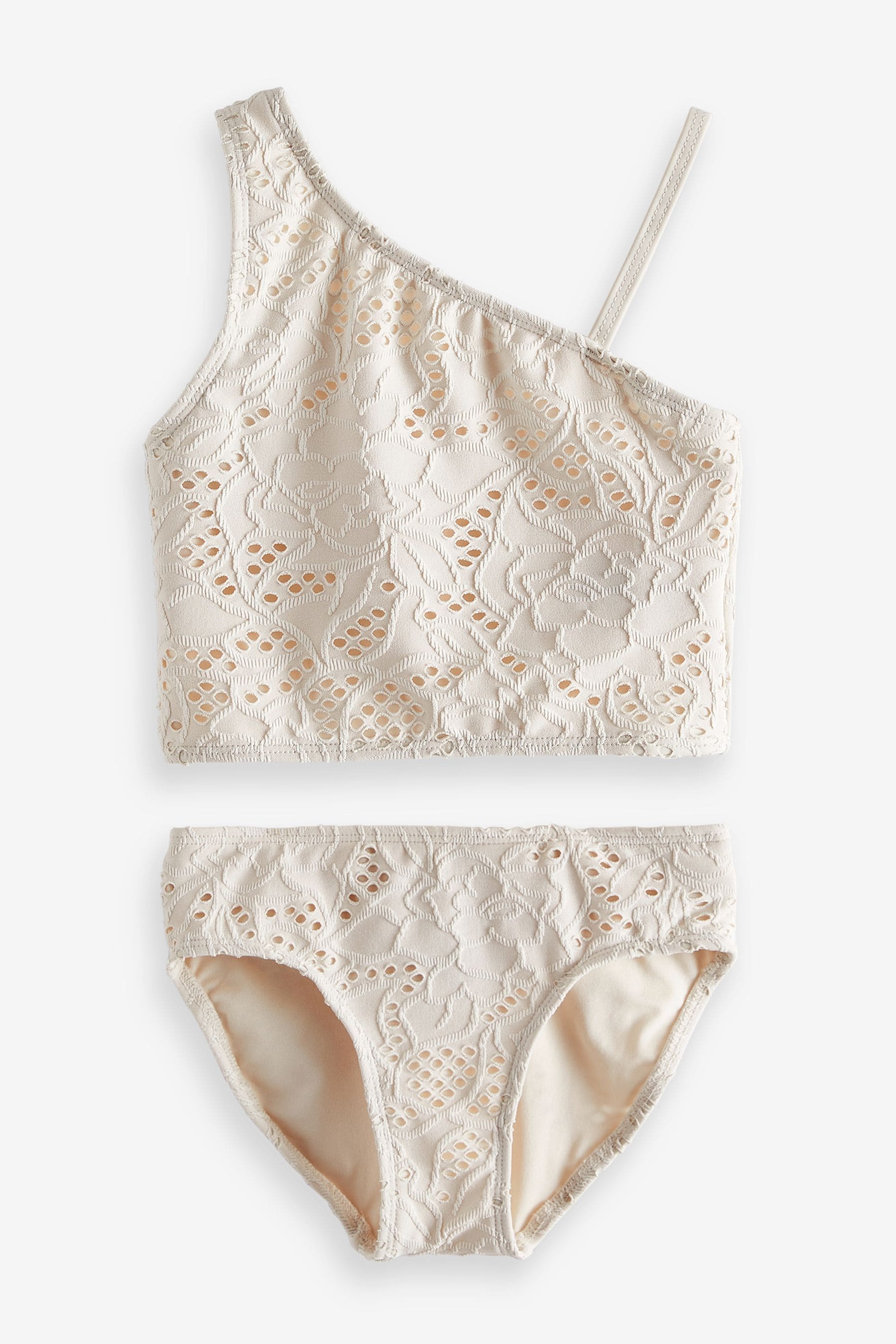 Cream Textured One Shoulder Bikini (3-16yrs)