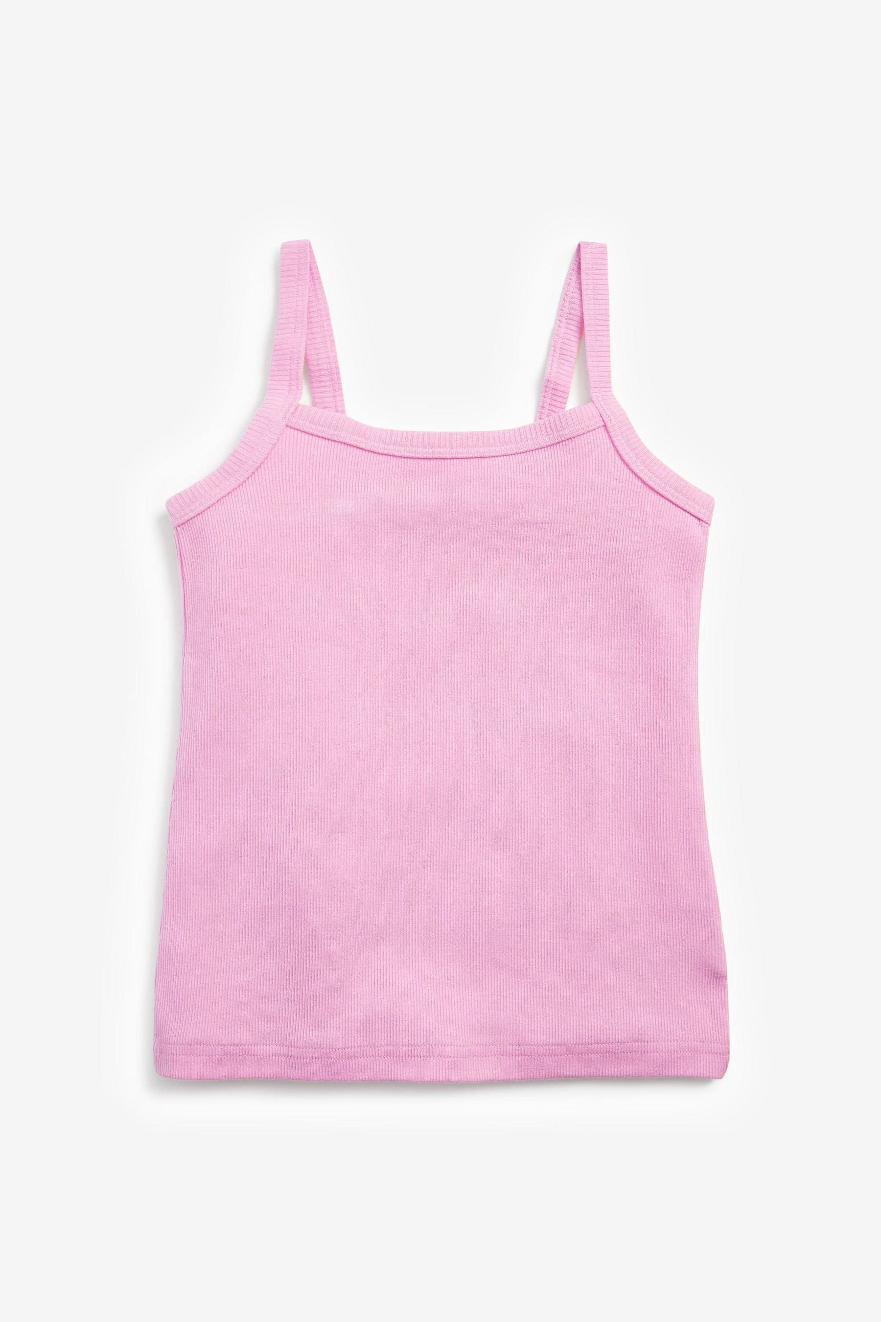 Grey/Pink/White 3 Pack Rib Strappy Cami Vests (1.5-16yrs)