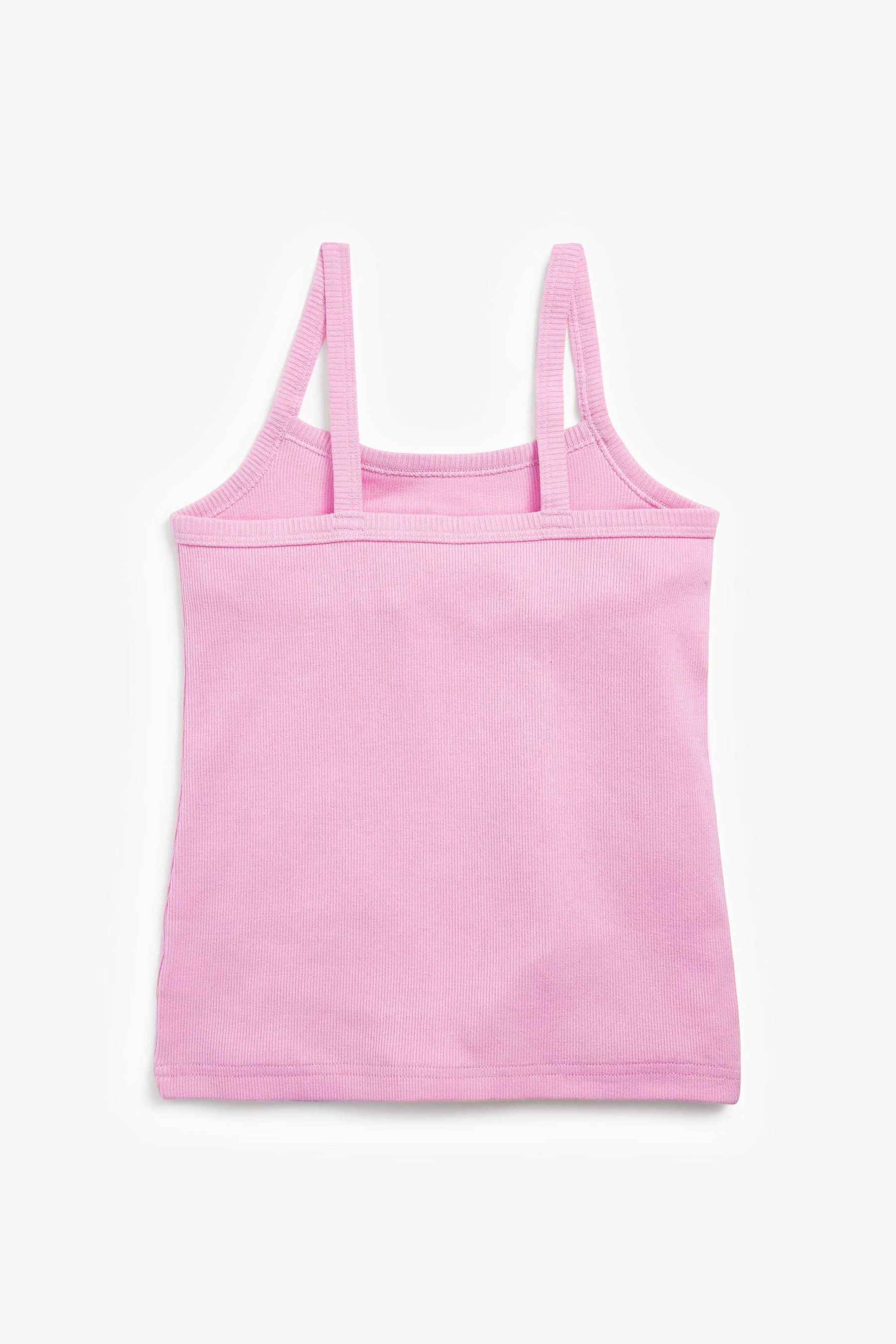 Grey/Pink/White 3 Pack Rib Strappy Cami Vests (1.5-16yrs)