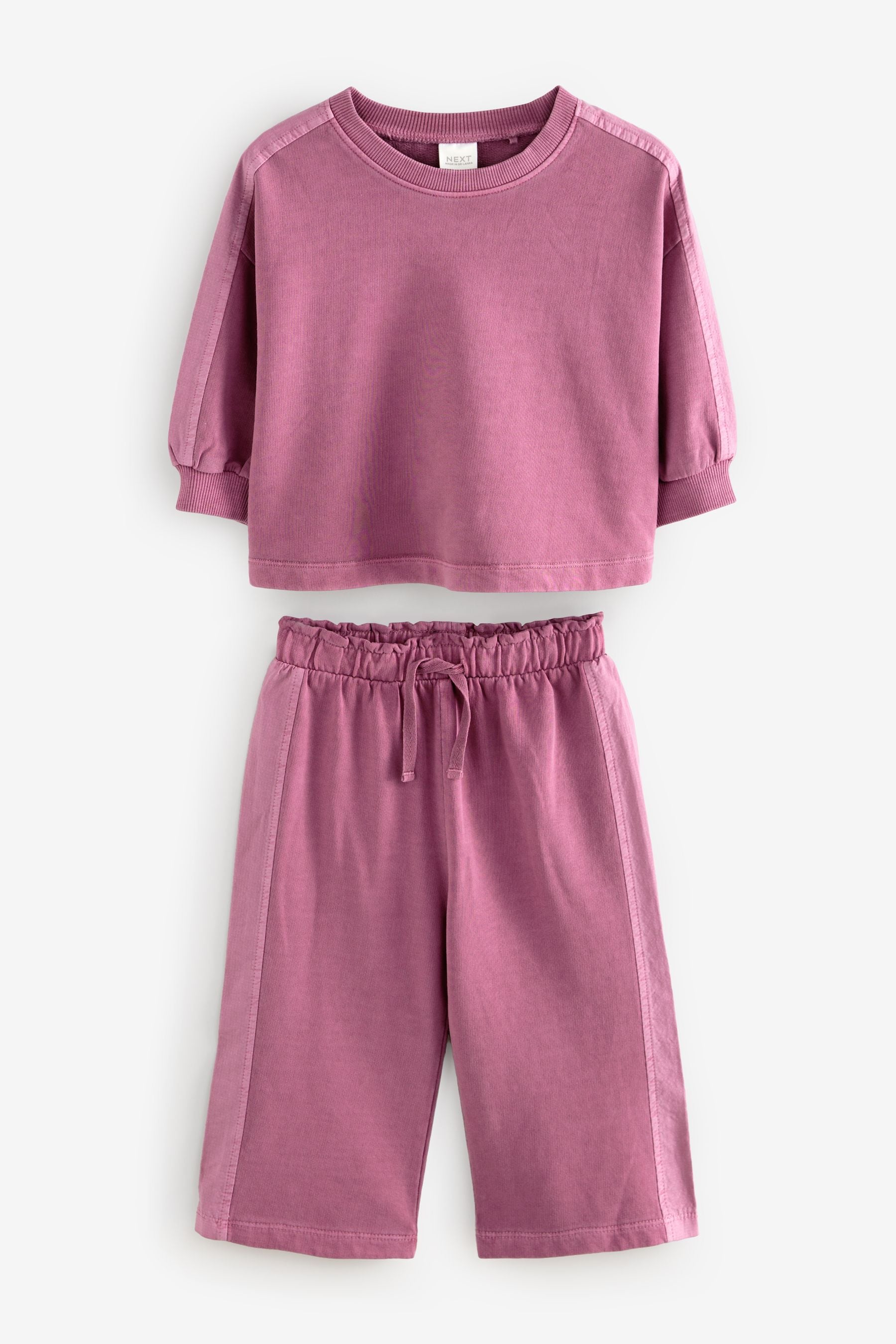 Purple 100% Cotton Long Sleeve Top And Wide Leg Trousers Set (3mths-7yrs)