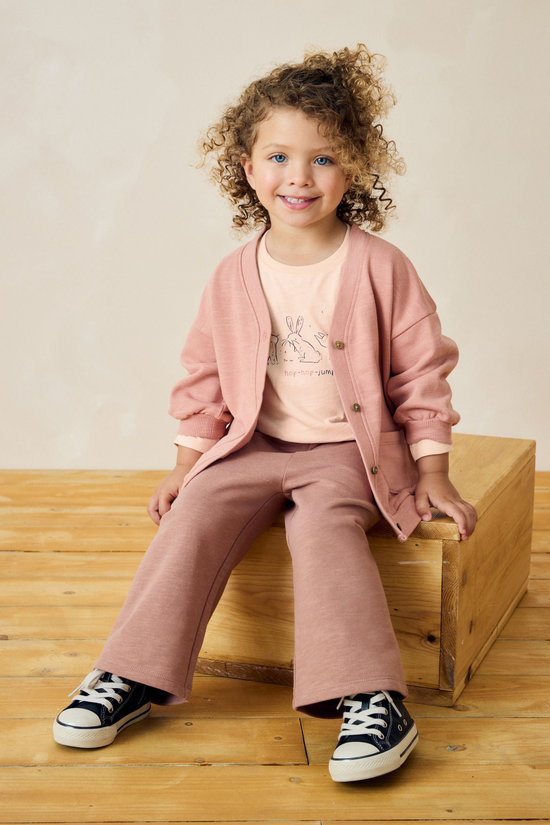 Pink Long Sleeve 100% Cotton Cardigan and Wide Leg Joggers Set (3mths-7yrs)