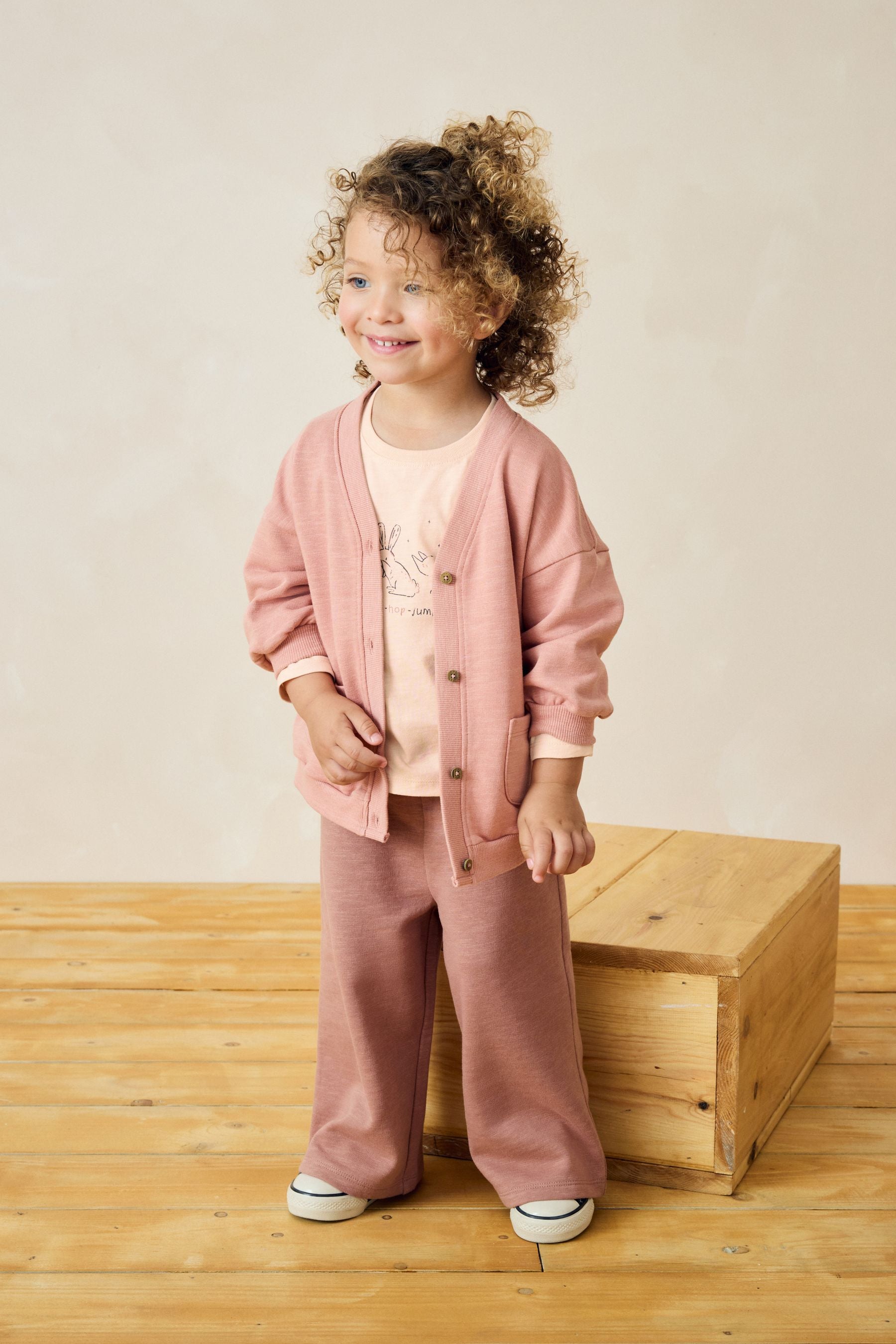 Pink Long Sleeve 100% Cotton Cardigan and Wide Leg Joggers Set (3mths-7yrs)