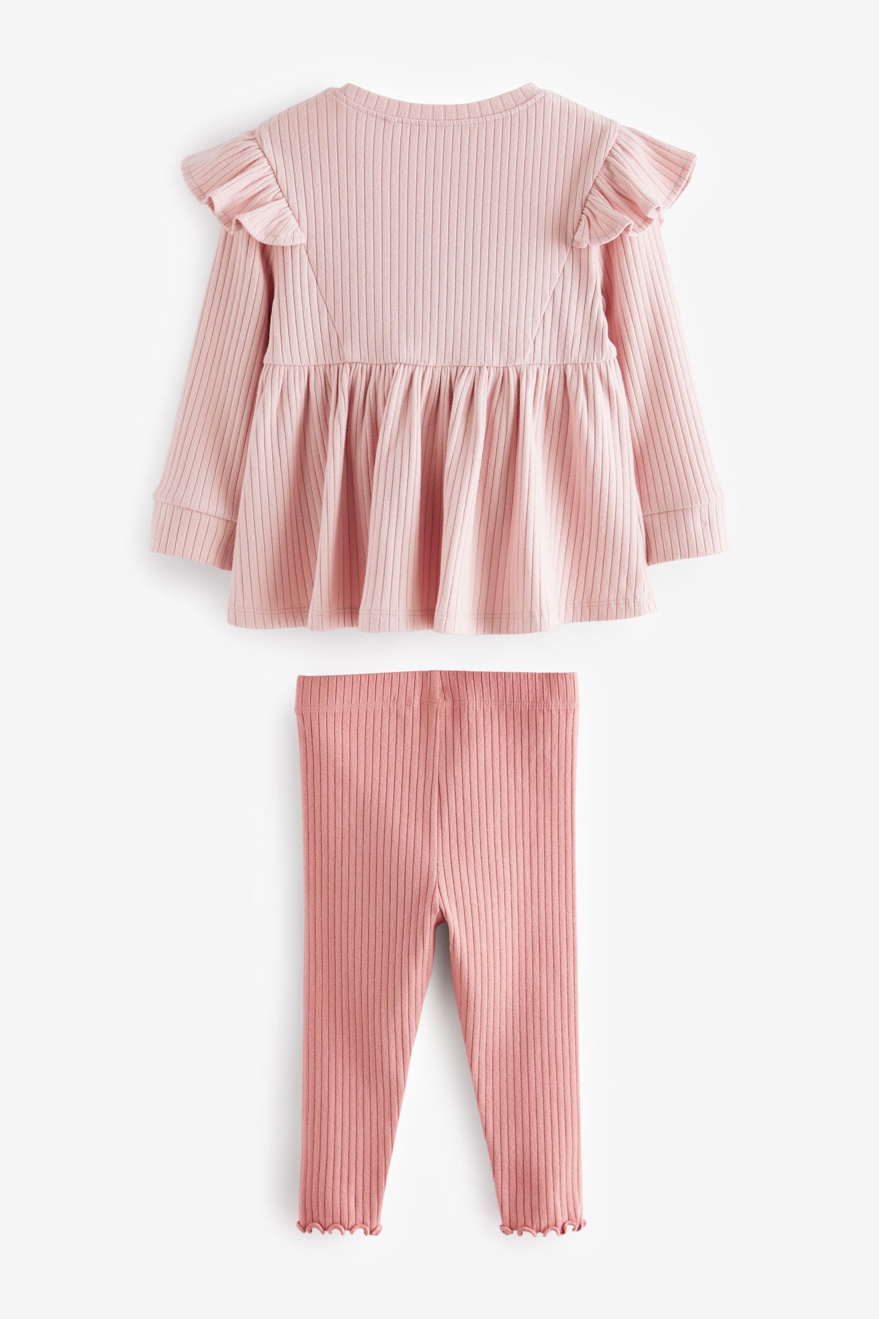 Pink Brushed Ribbed Long Sleeve T-Shirt and Leggings Set (3mths-7yrs)