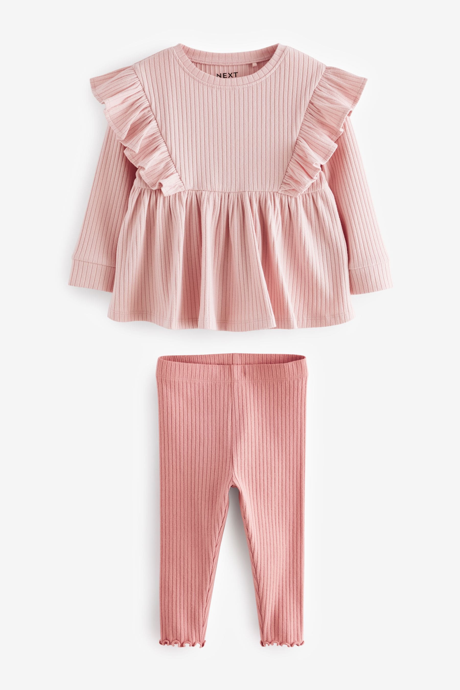 Pink Brushed Ribbed Long Sleeve T-Shirt and Leggings Set (3mths-7yrs)