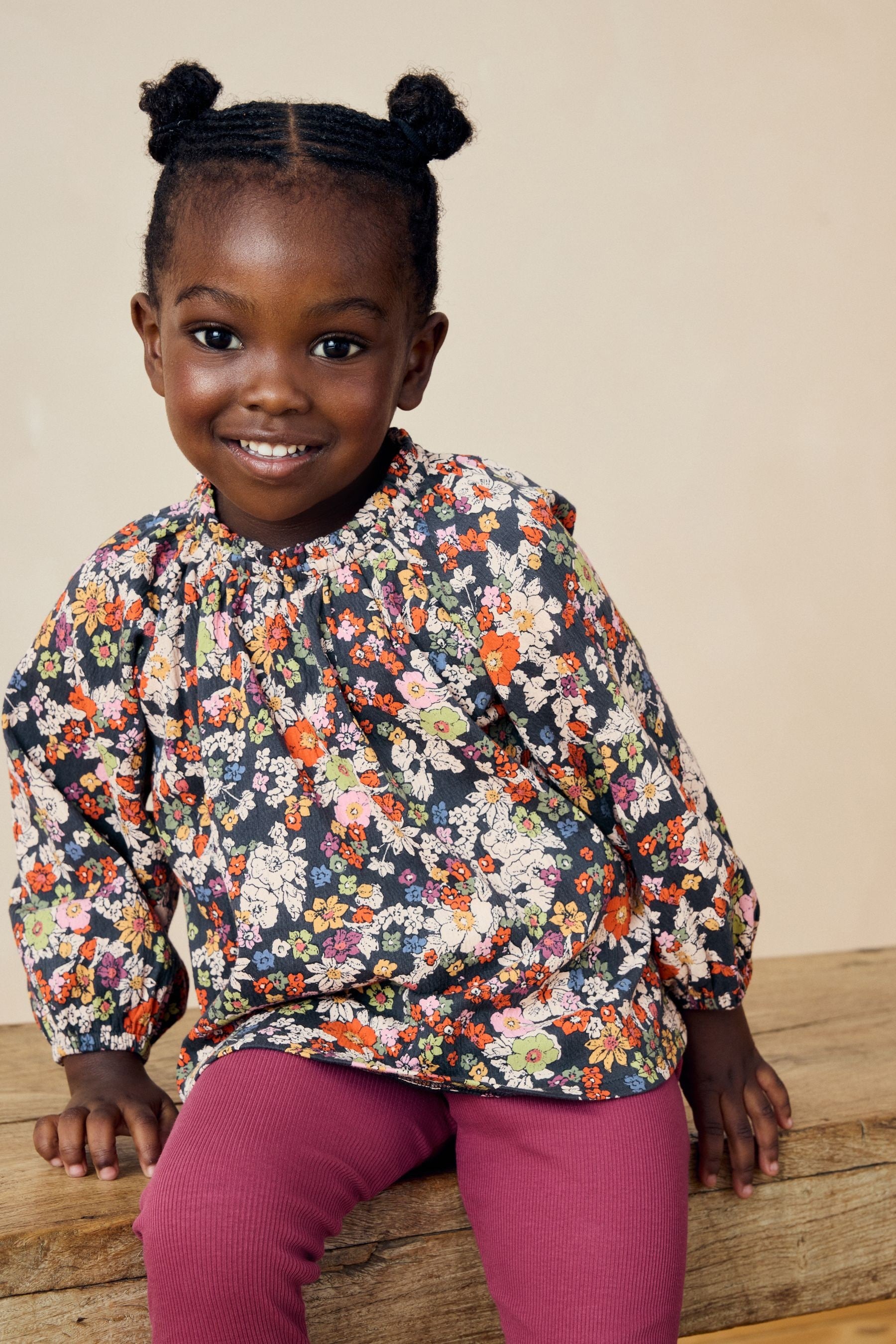 Navy Floral Blouse And Leggings Set (3mths-7yrs)