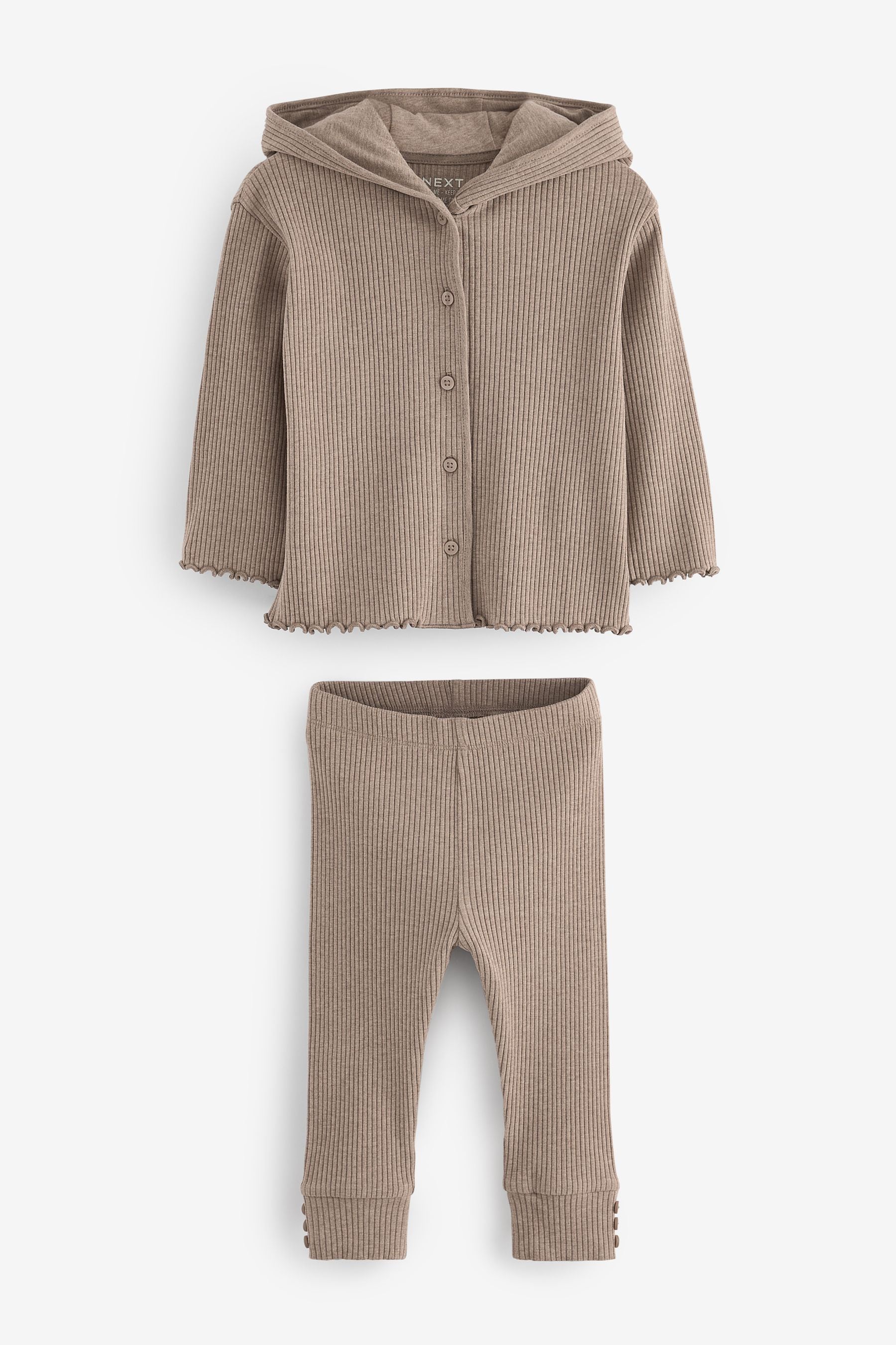 Tan Brown Rib Long Sleeve Button-up Top and Leggings Set (3mths-7yrs)