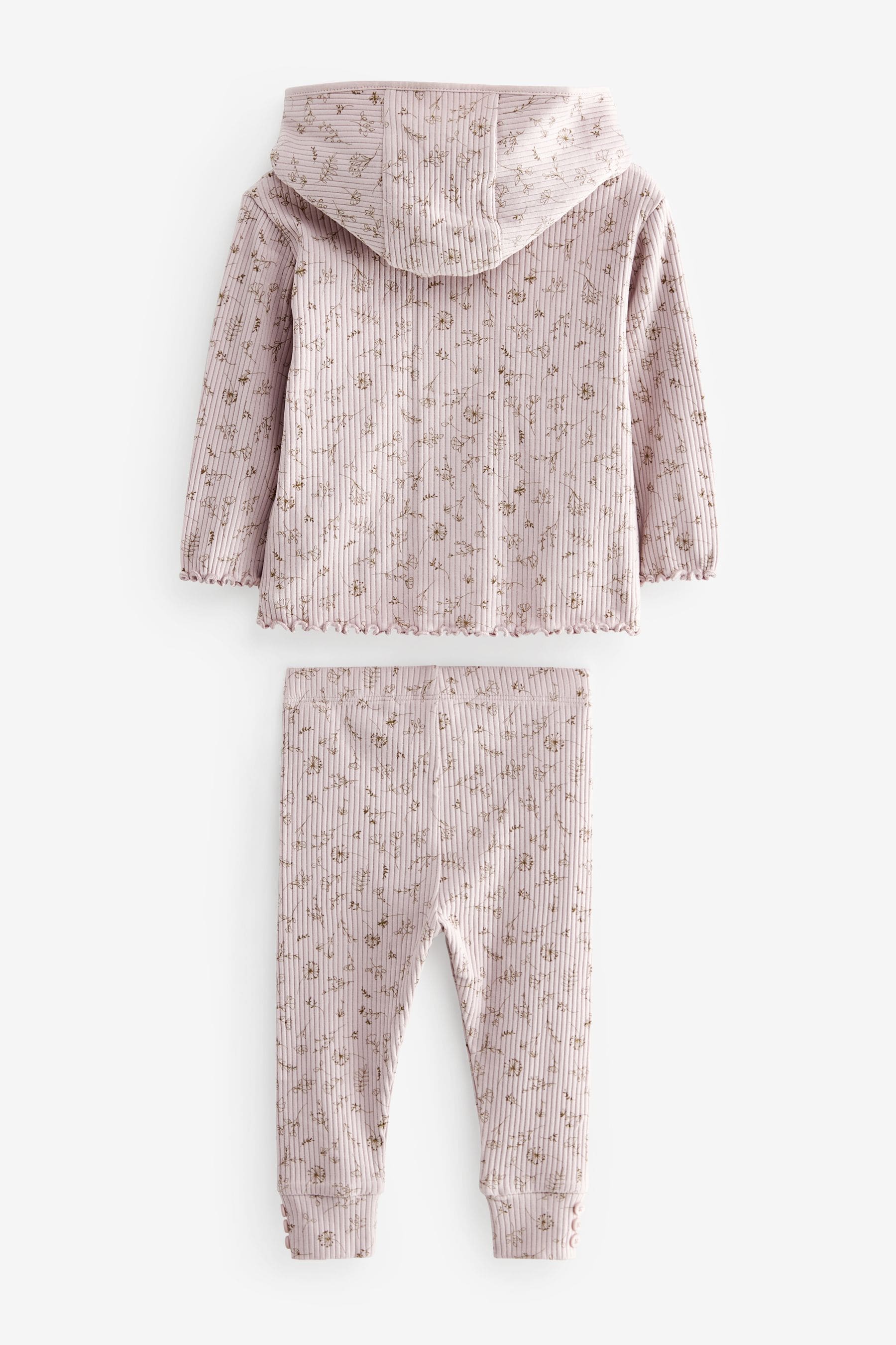 Pink Ditsy Floral Rib Long Sleeve Button-up Top and Leggings Set (3mths-7yrs)