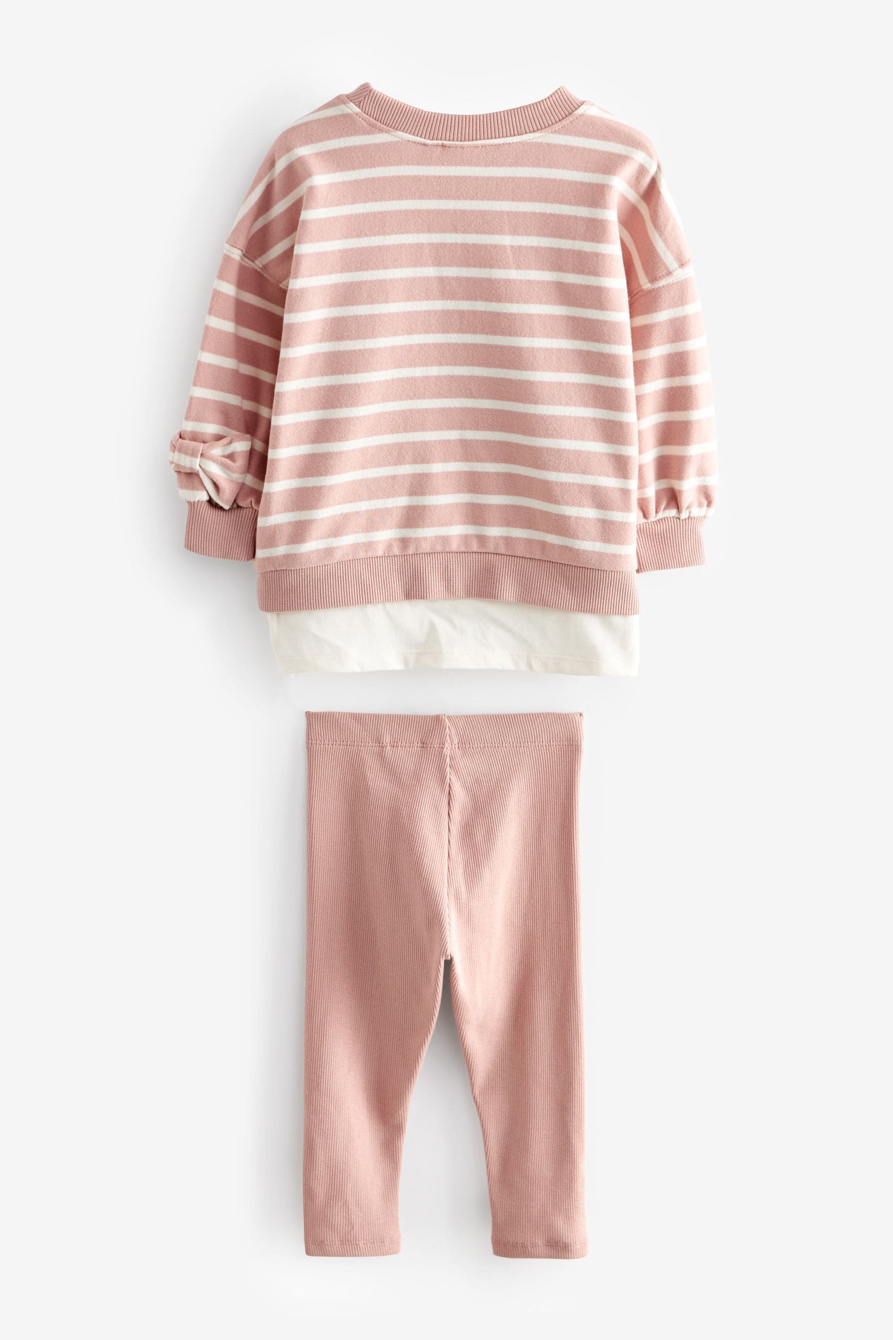 Pink Stripped Padded Bows Long Sleeve Top and Leggings Set (3mths-7yrs)