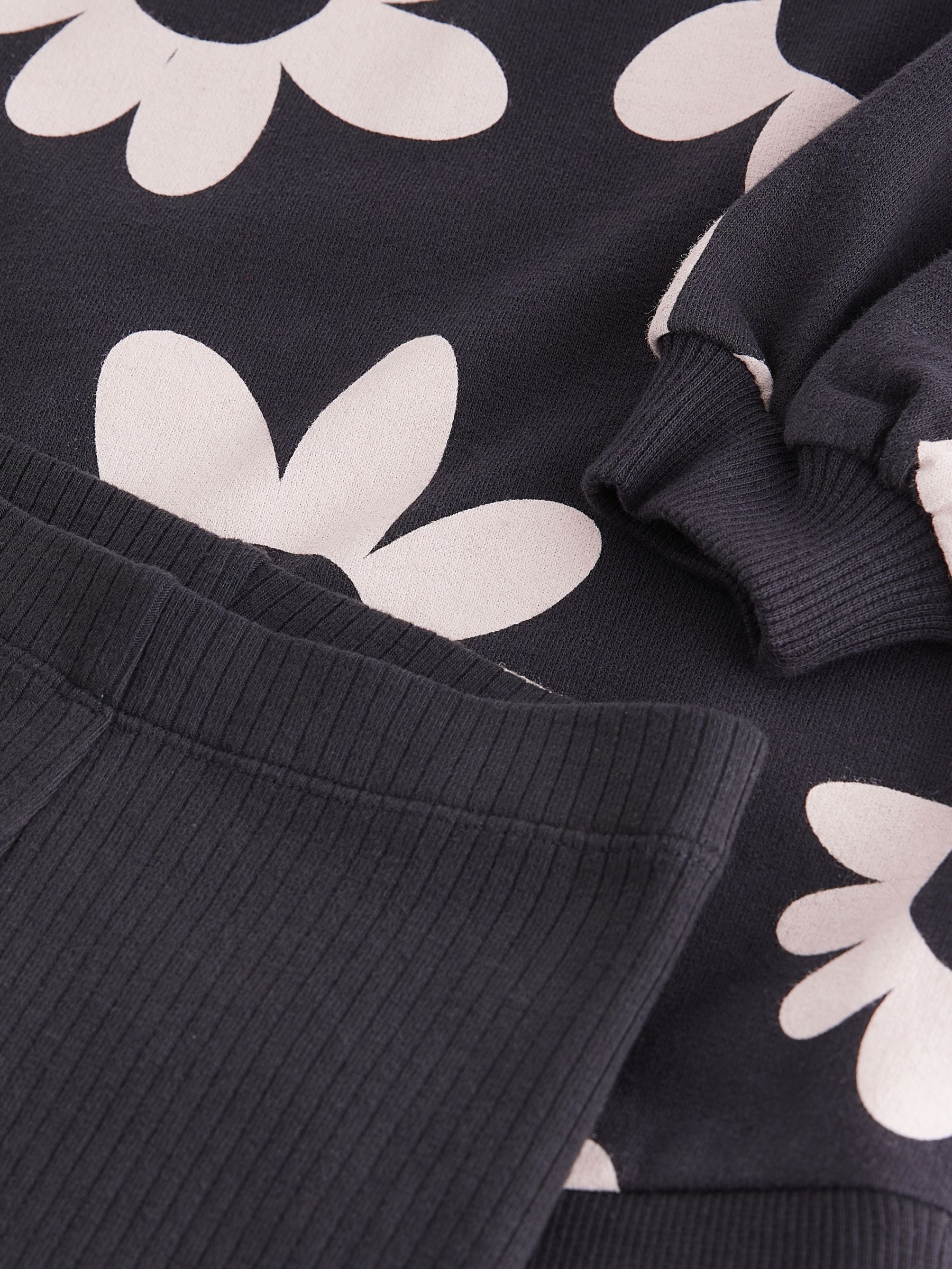 Black/White Flowers Long Sleeve Top and Leggings Set (3mths-7yrs)