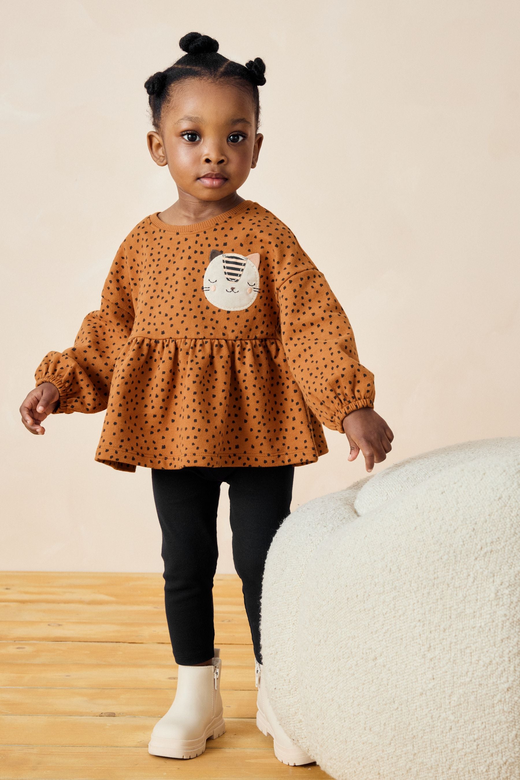 Animal Padded Cat Peplum Top and Leggings Set (3mths-7yrs)