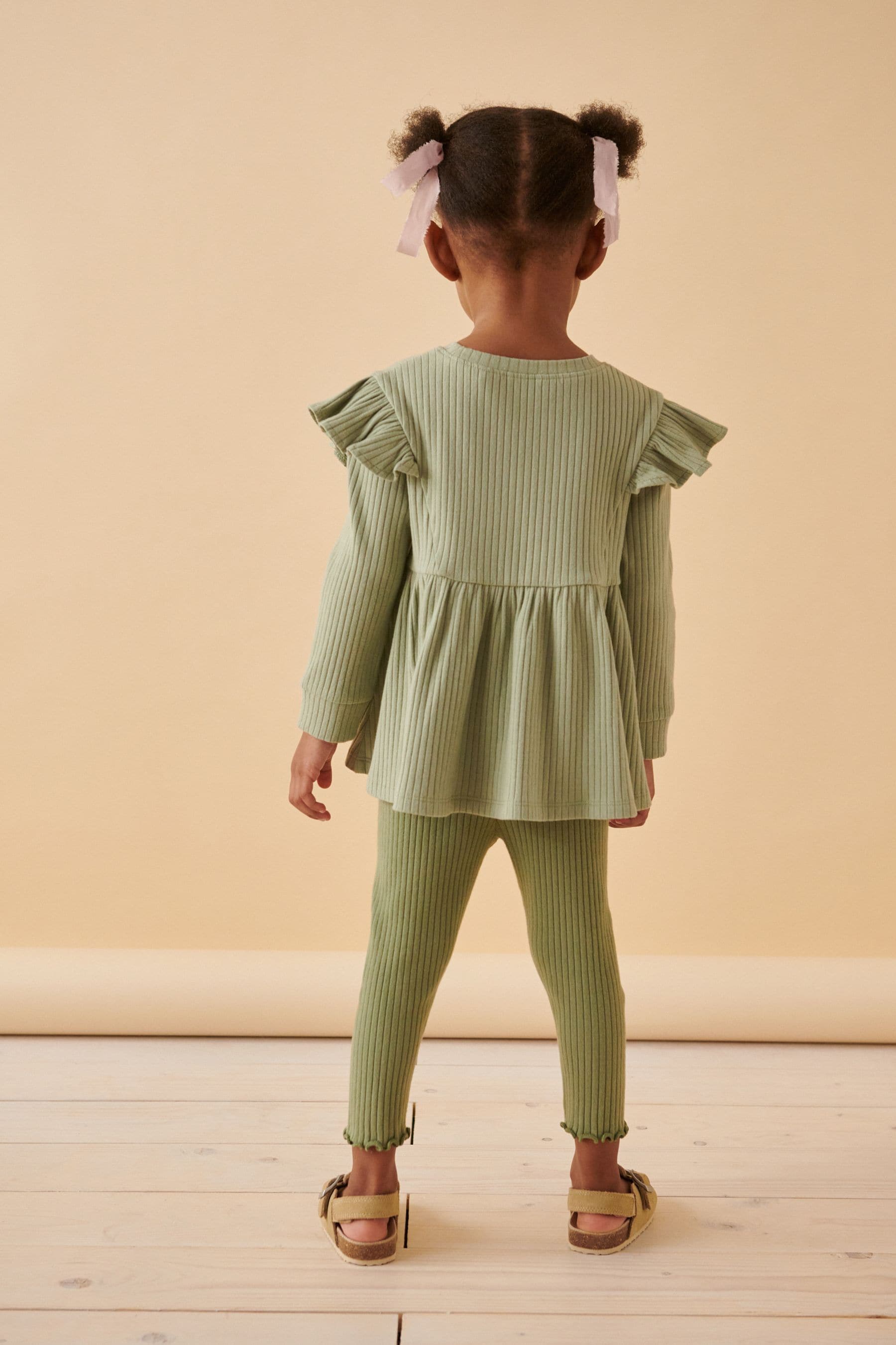 Green Brushed Ribbed Long Sleeve T-Shirt and Leggings Set (3mths-7yrs)