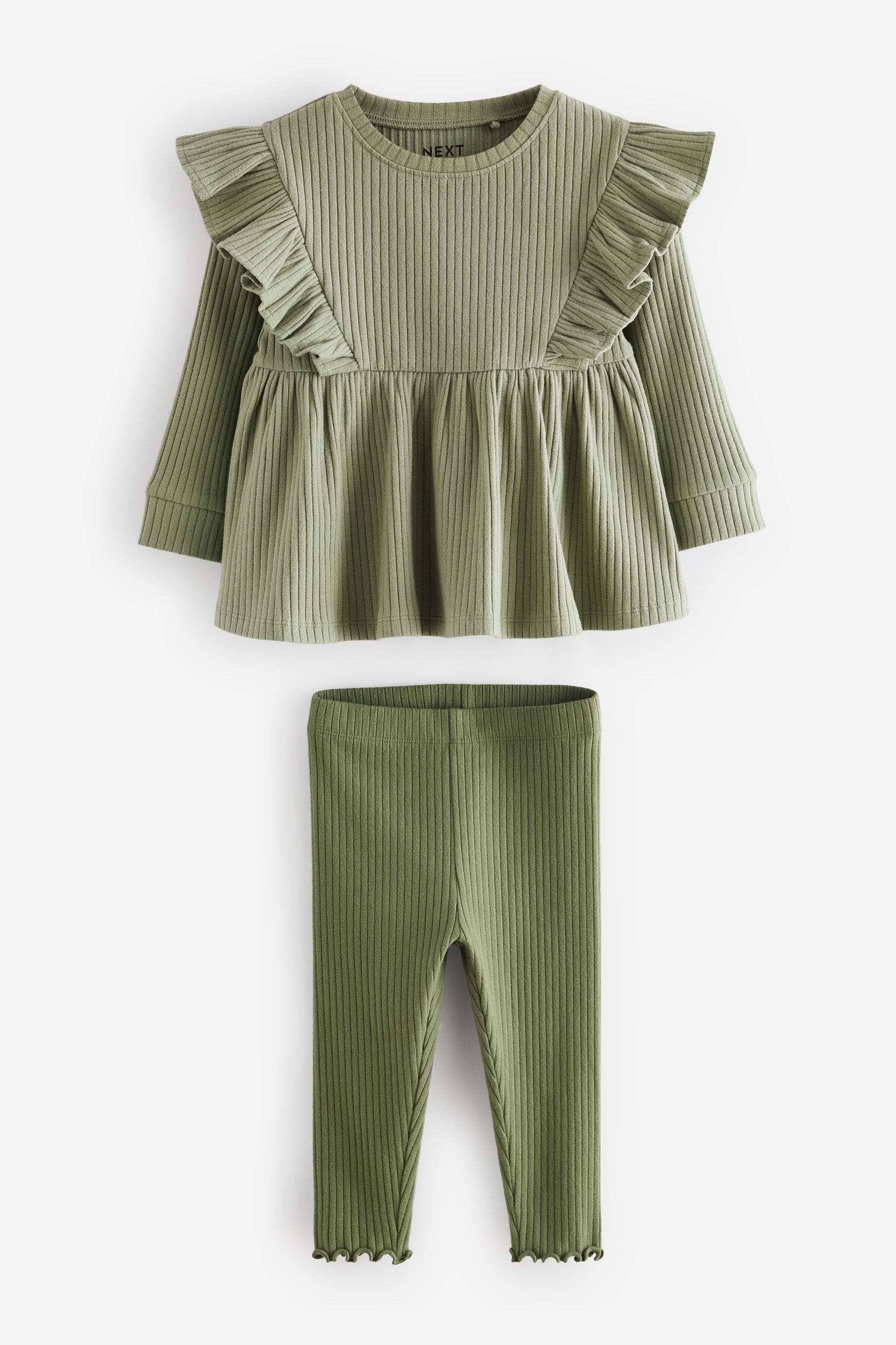 Green Brushed Ribbed Long Sleeve T-Shirt and Leggings Set (3mths-7yrs)