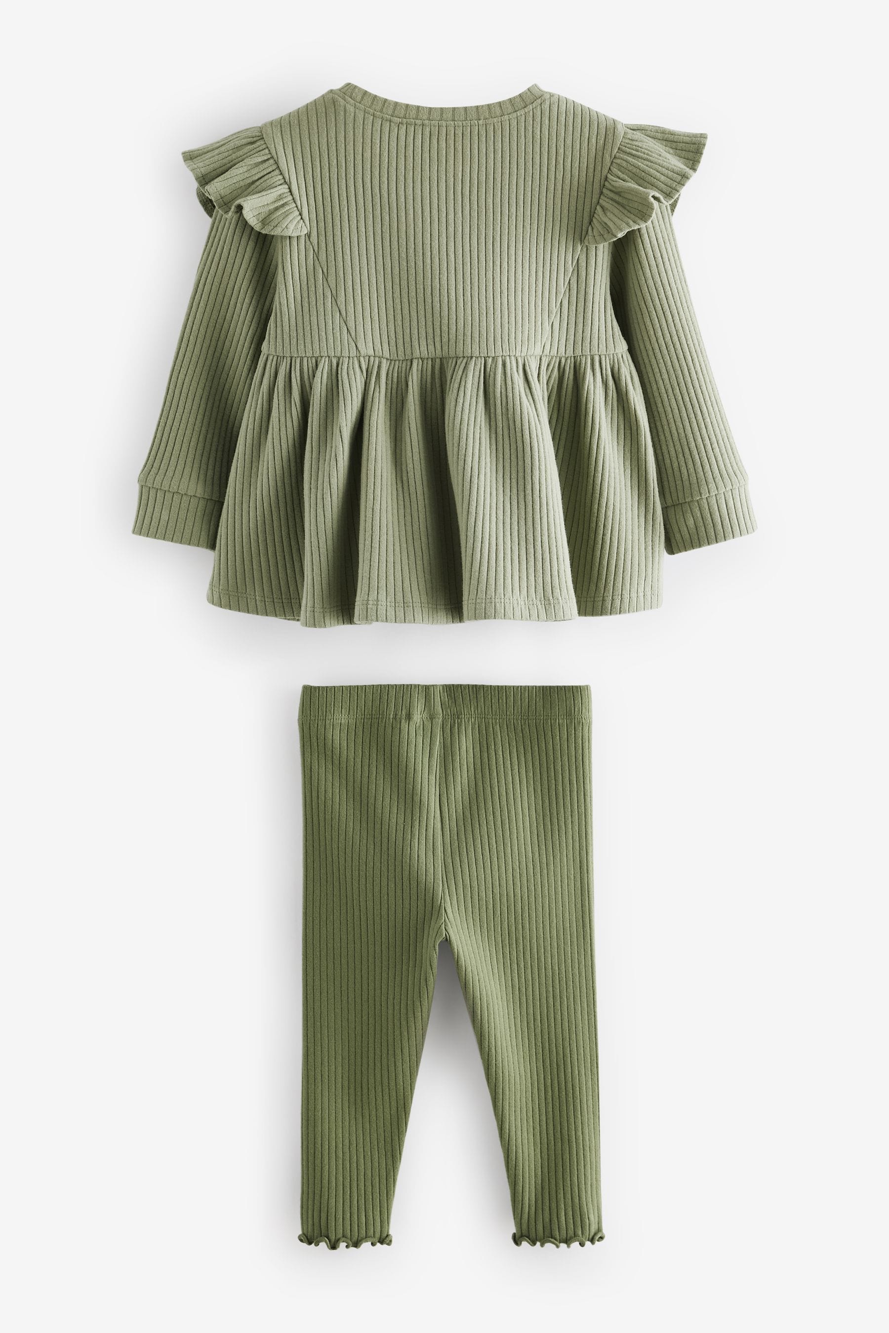 Green Brushed Ribbed Long Sleeve T-Shirt and Leggings Set (3mths-7yrs)