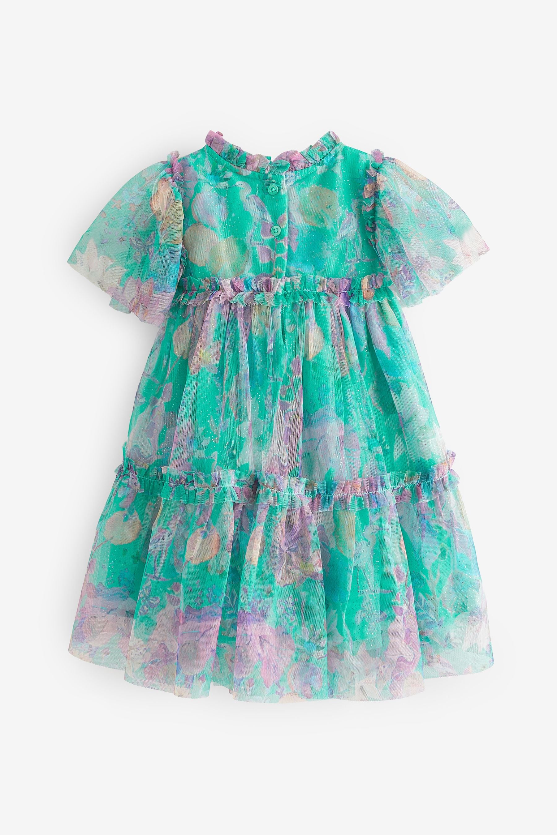 Green Floral Tiered Mesh Dress (3mths-7yrs)