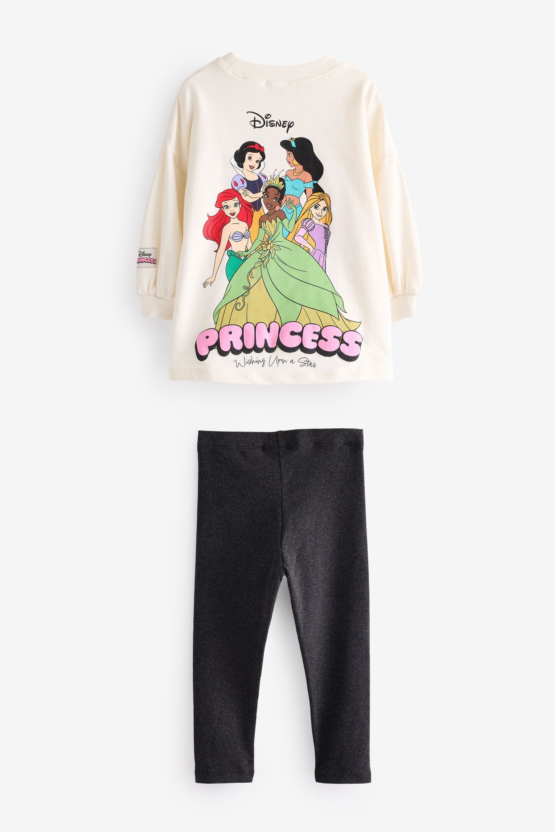 Ecru White Disney Princess Long Sleeve 100% Cotton T-Shirt and Leggings Set (3mths-7yrs)