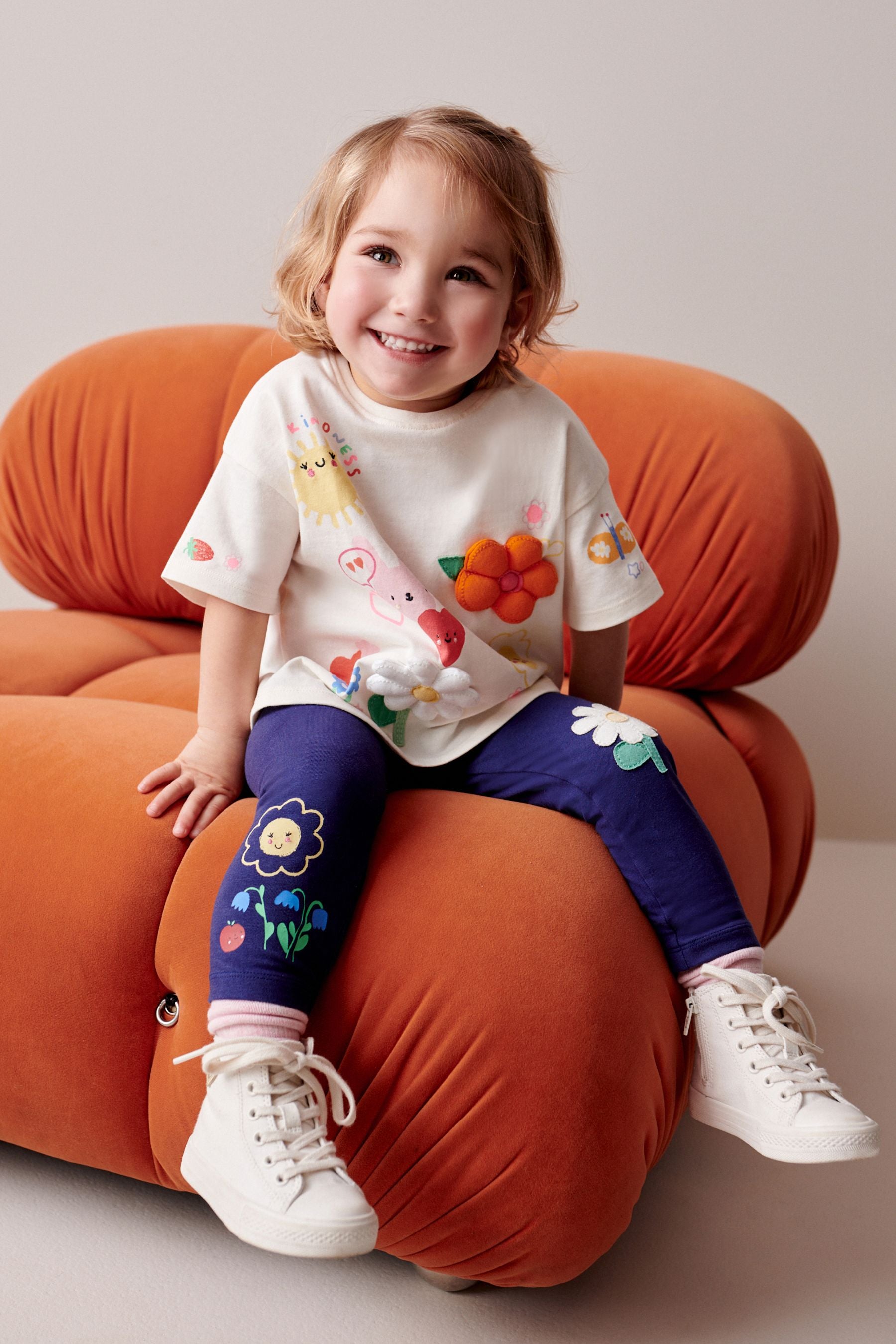 Navy Blue Flower Bee Embellished Leggings (3mths-7yrs)