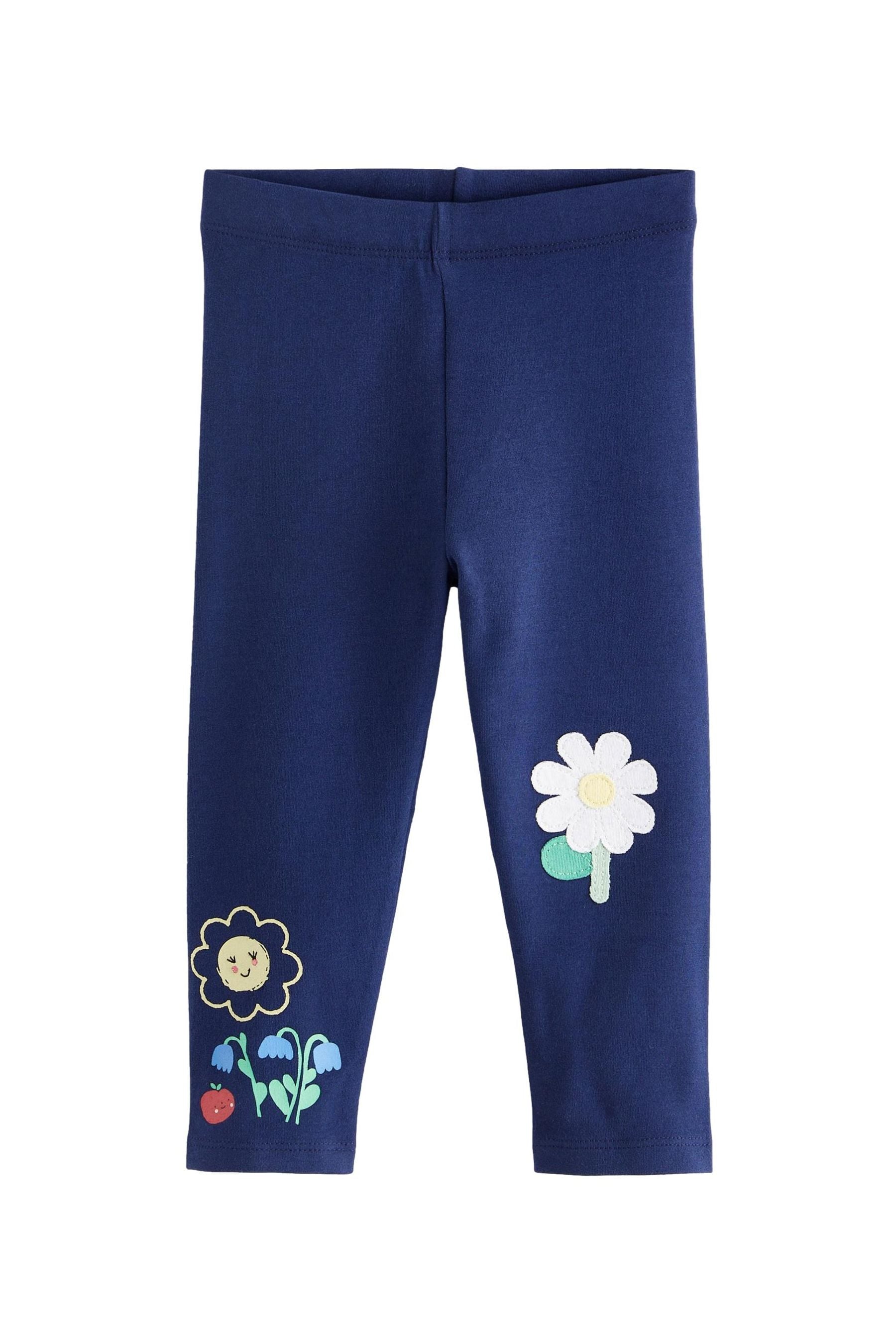 Navy Blue Flower Bee Embellished Leggings (3mths-7yrs)