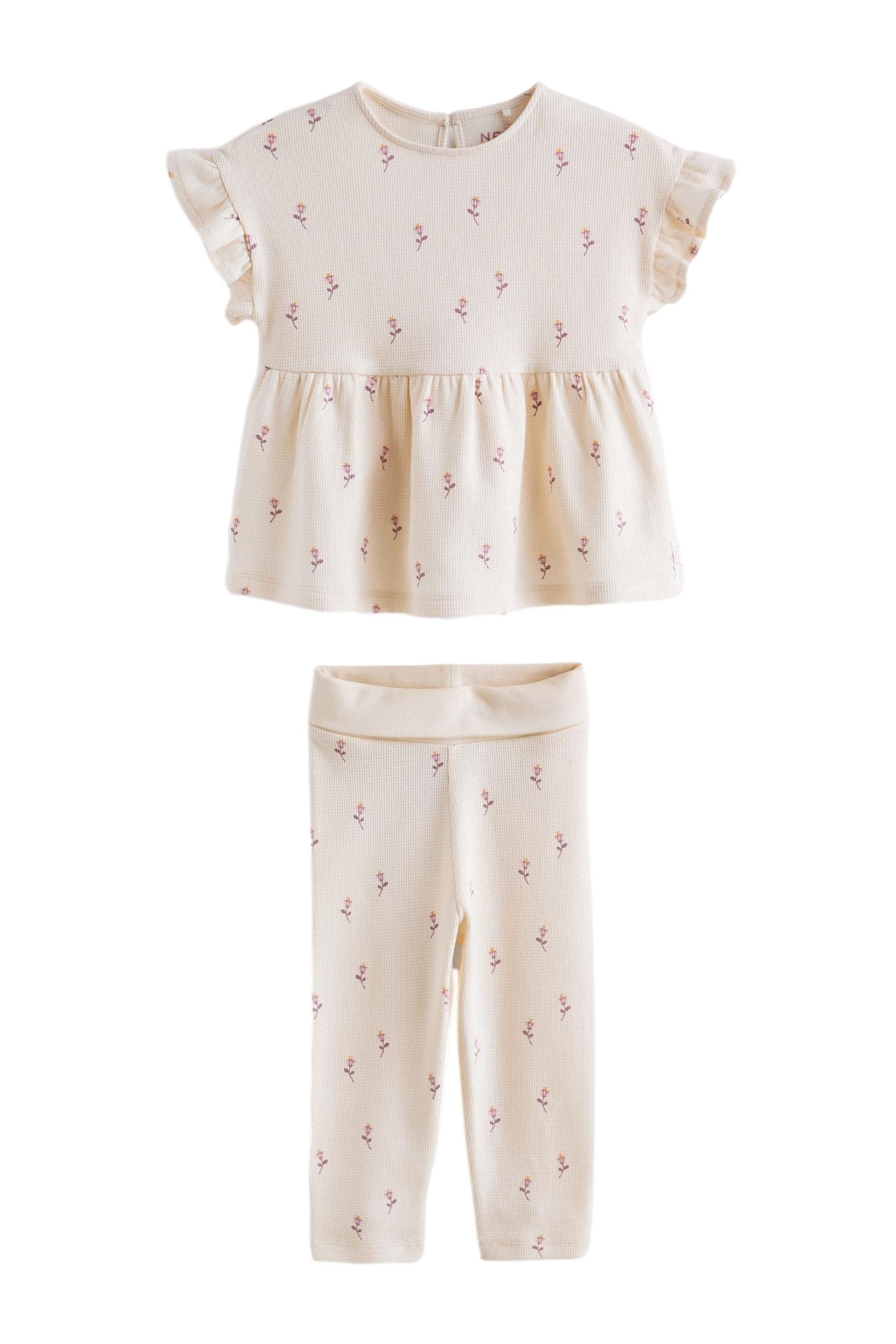 Ecru Ditsy Floral Short Sleeve Ruffle Top and Leggings Set (3mths-7yrs)