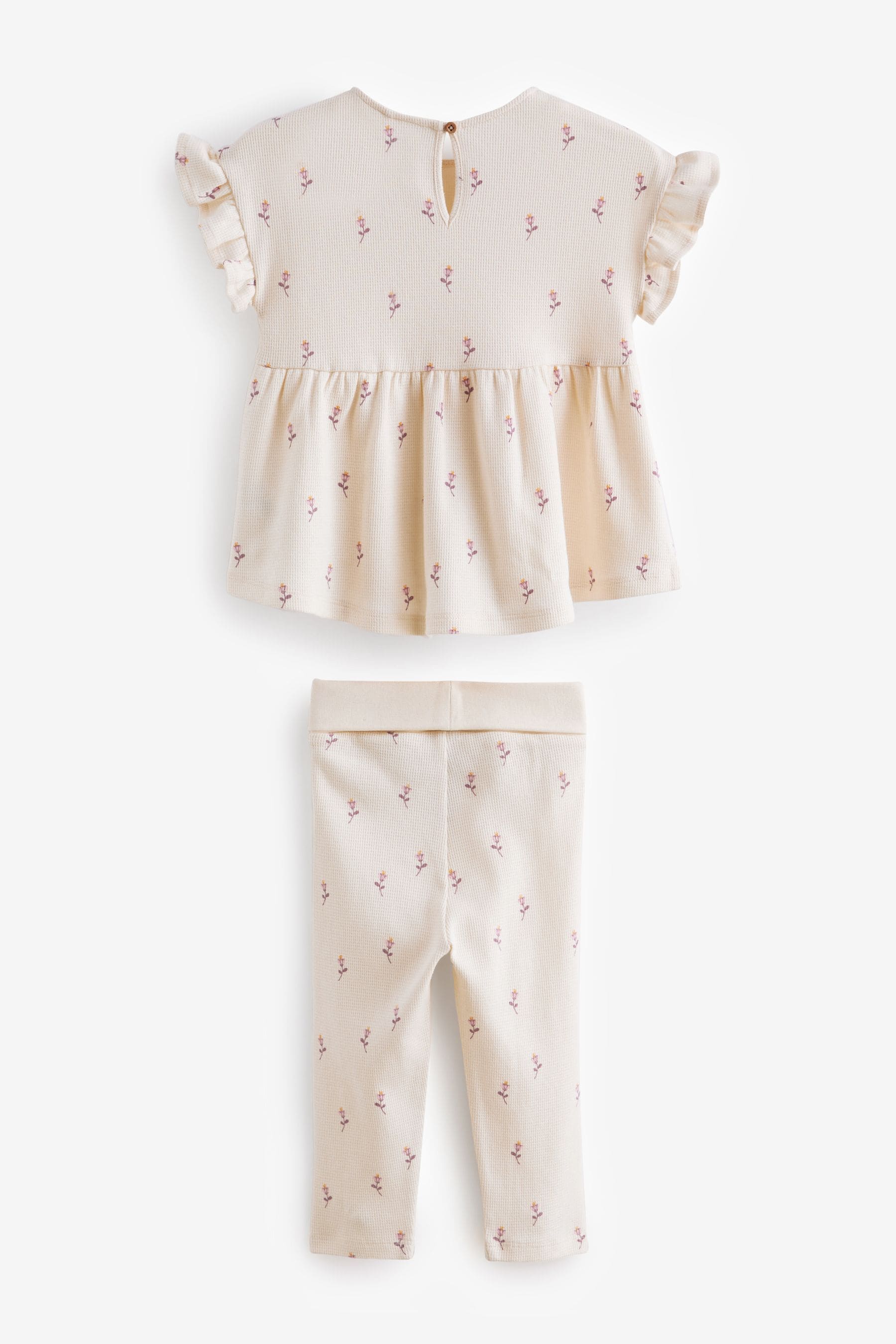 Ecru Ditsy Floral Short Sleeve Ruffle Top and Leggings Set (3mths-7yrs)