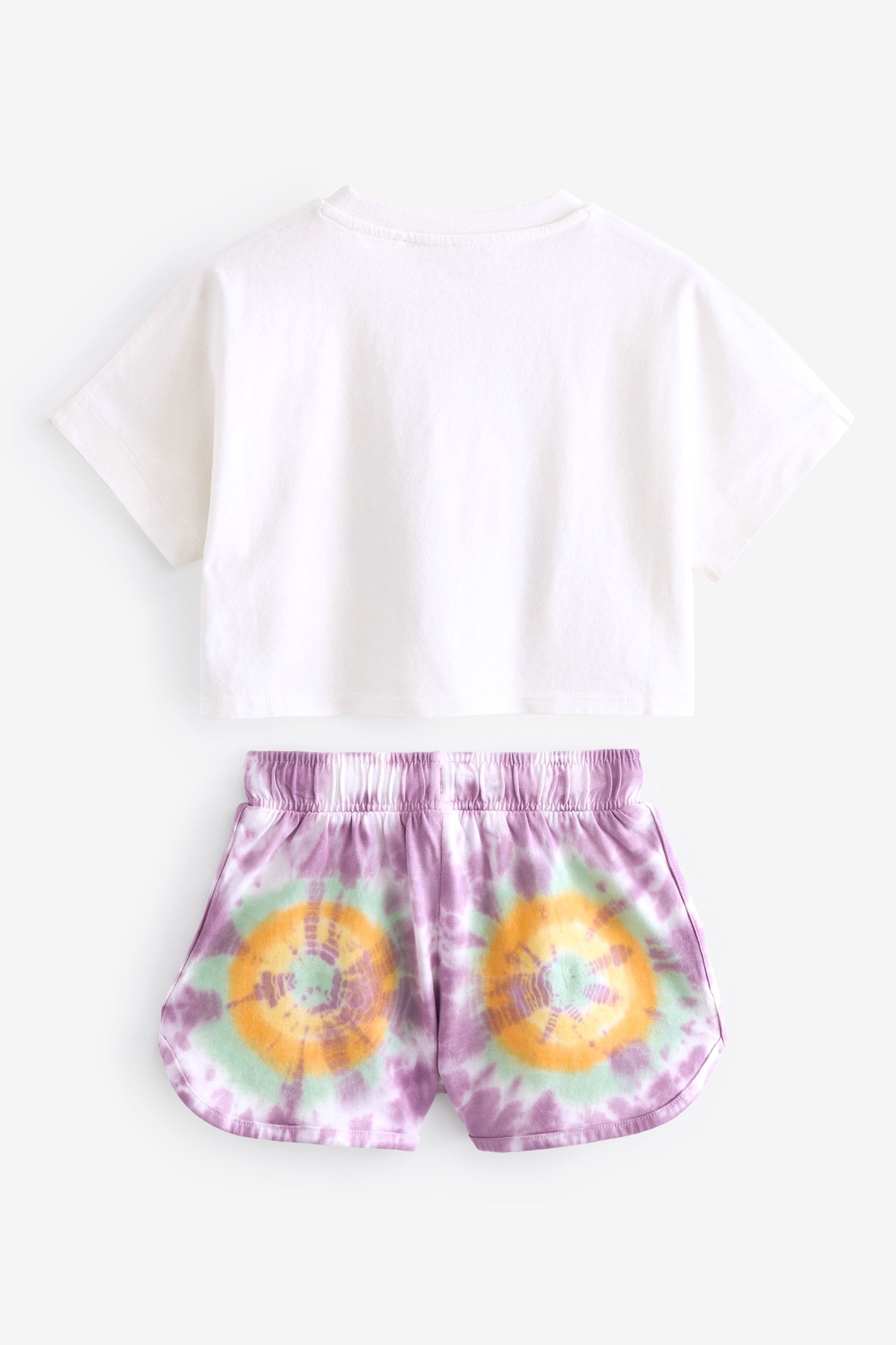 Ecru White Sequin Celestial Graphic T-Shirt and Tie Dye Shorts Set (3-16yrs)